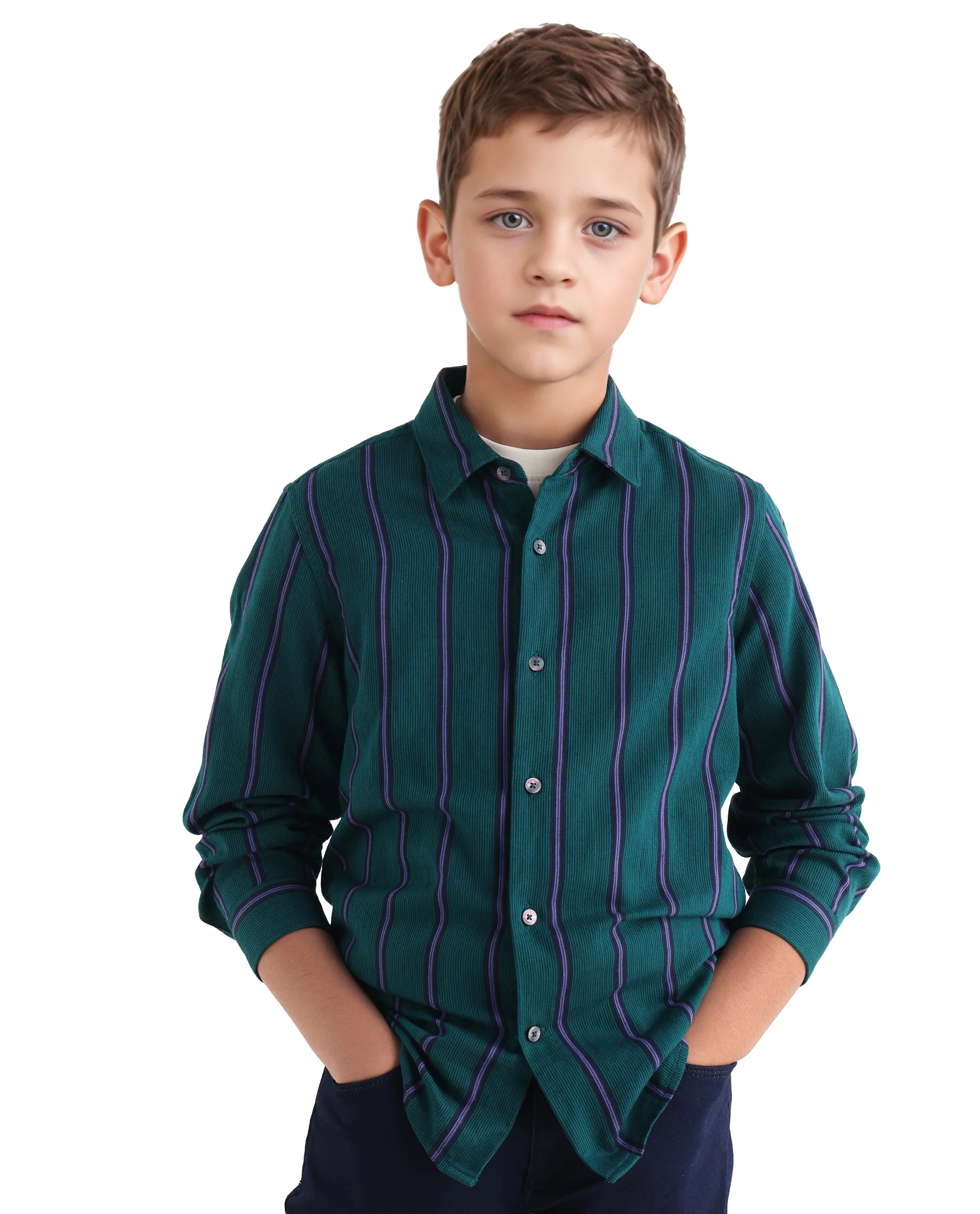 Rare Ones Kids Rigg Dark Teal Cotton Striped Button Closure Regular Fit Shirt - Image 4