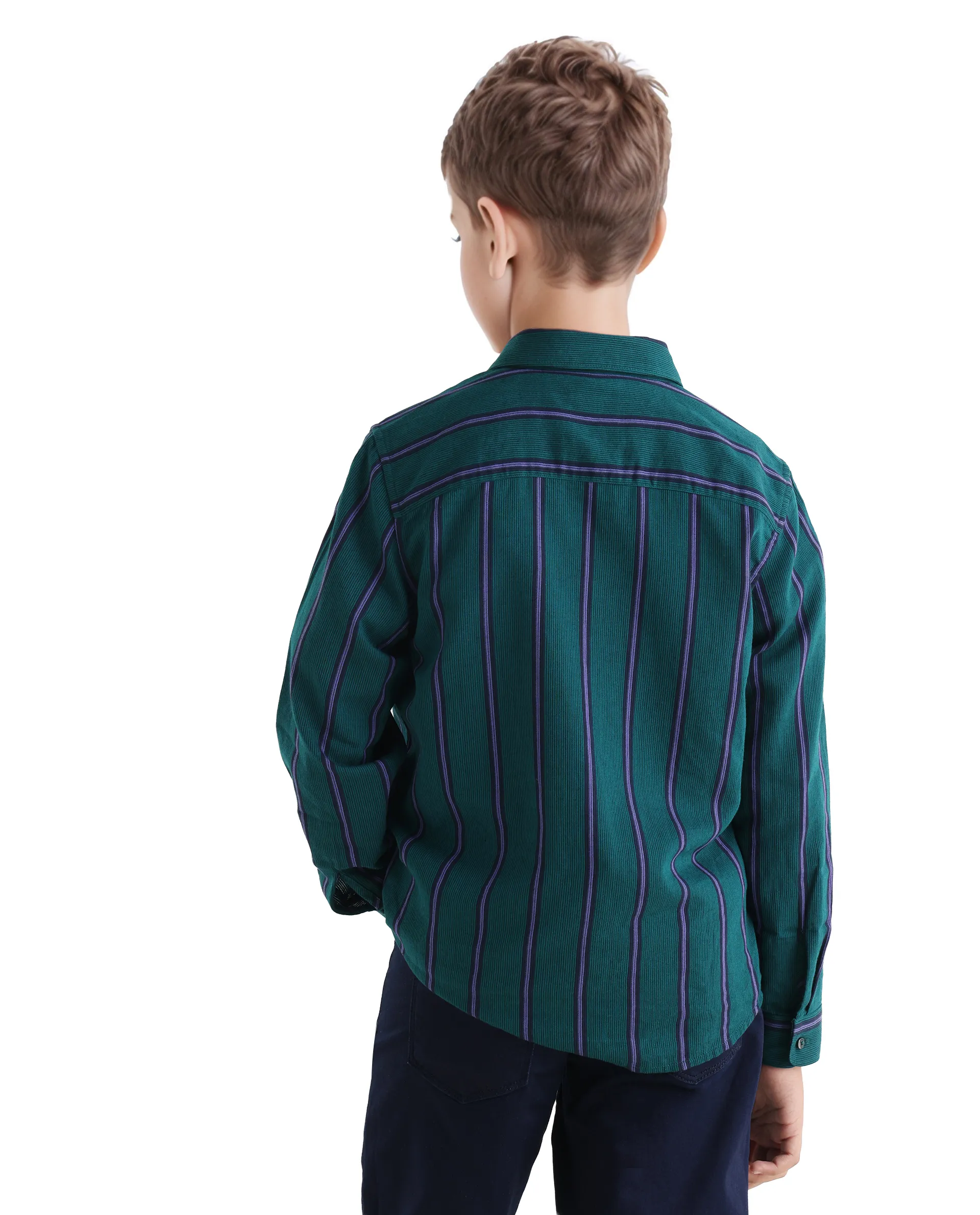 Rare Ones Kids Rigg Dark Teal Cotton Striped Button Closure Regular Fit Shirt - Image 7