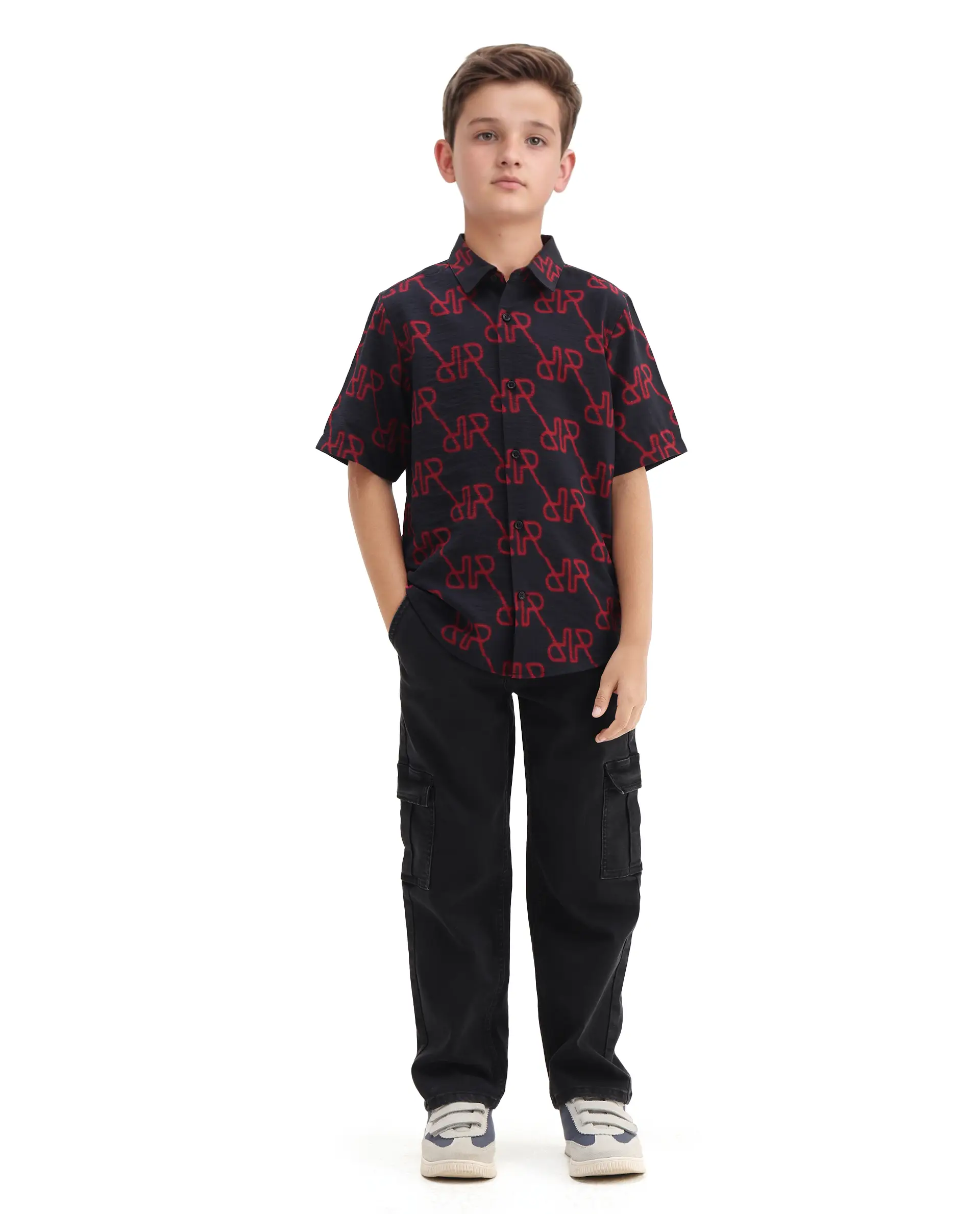 Rare Ones Kids Rron Dark Navy Nylon Blend Print Button Closure Regular Fit Shirt - Image 2