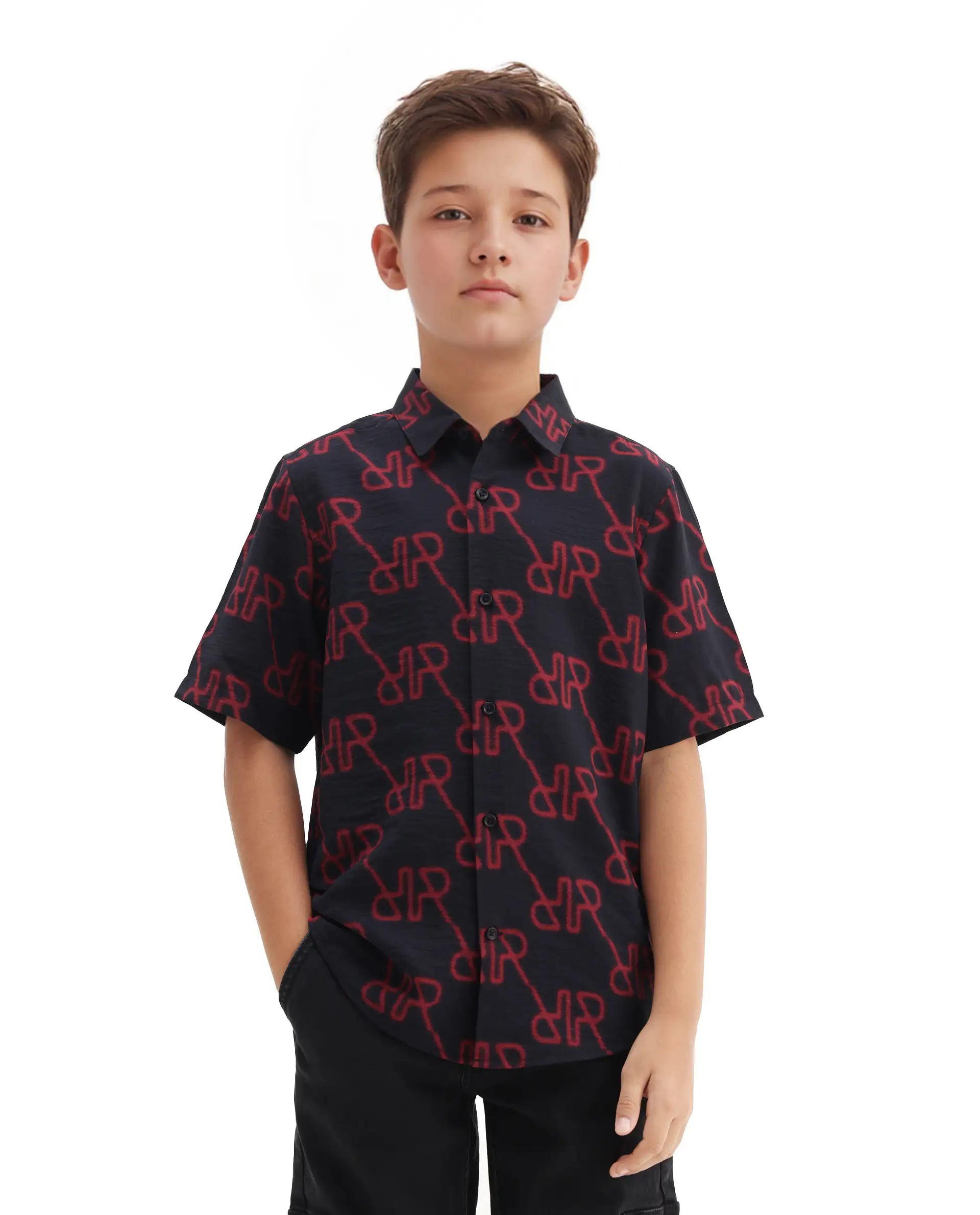 Rare Ones Kids Rron Dark Navy Nylon Blend Print Button Closure Regular Fit Shirt - Image 3