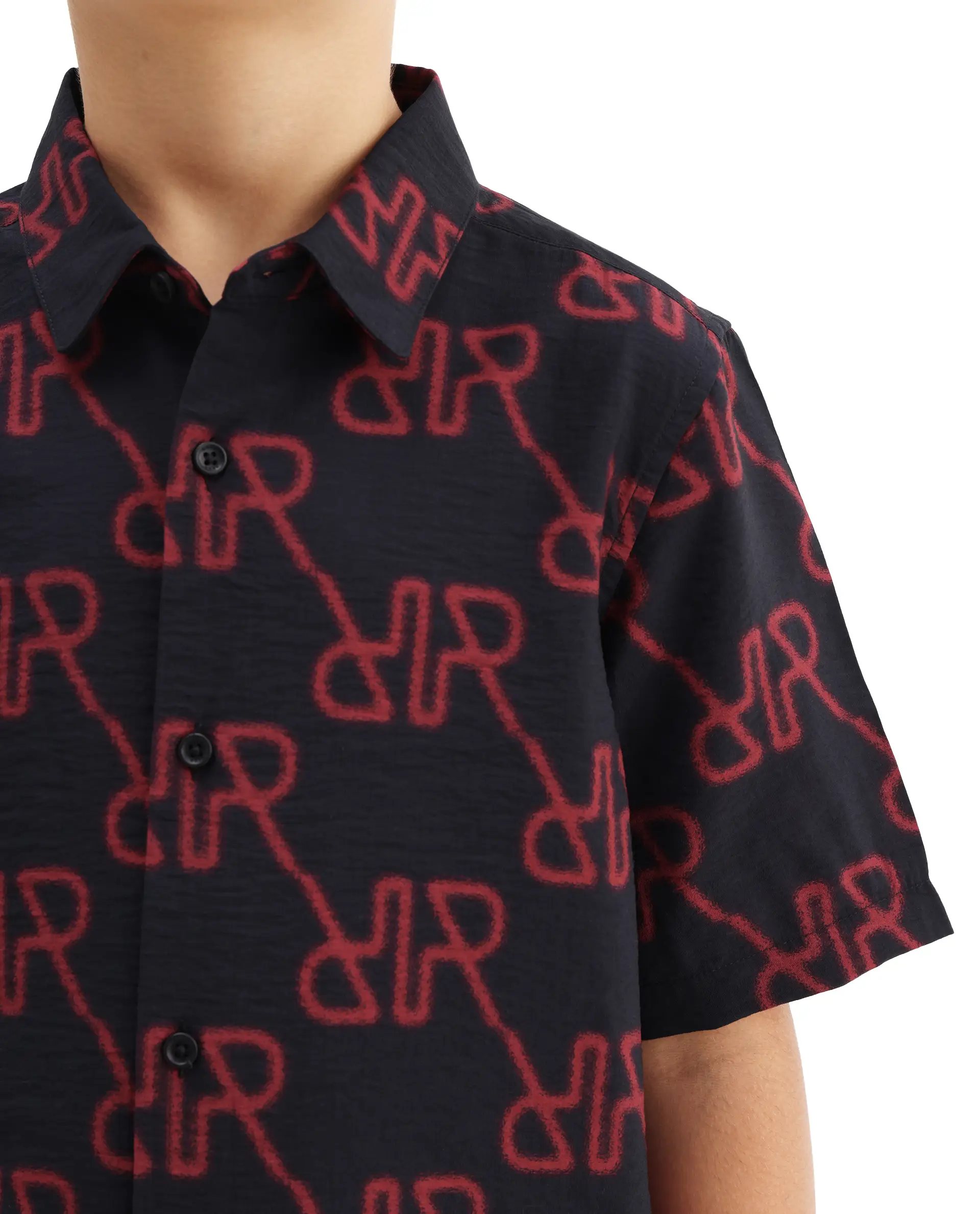 Rare Ones Kids Rron Dark Navy Nylon Blend Print Button Closure Regular Fit Shirt - Image 4