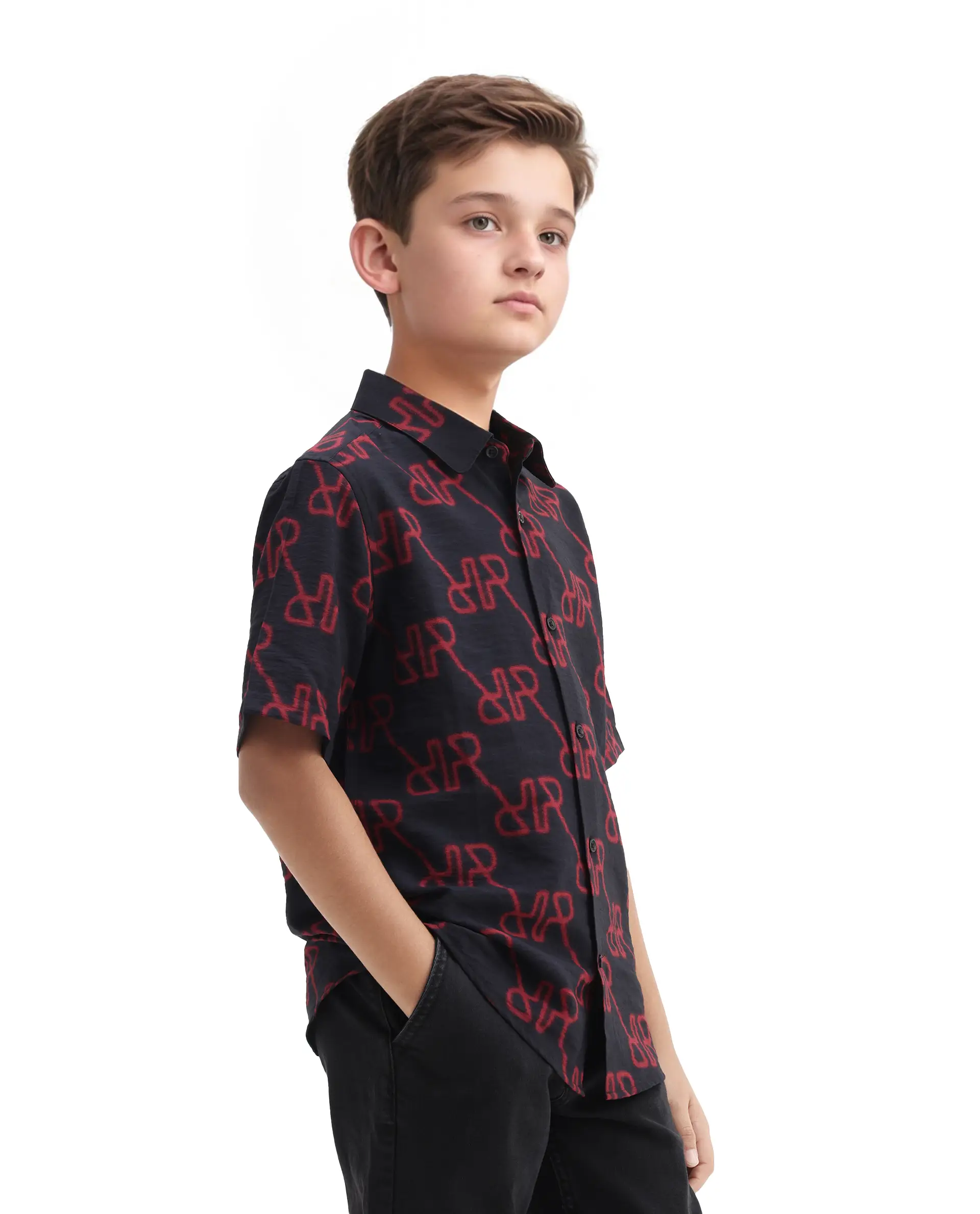 Rare Ones Kids Rron Dark Navy Nylon Blend Print Button Closure Regular Fit Shirt - Image 5