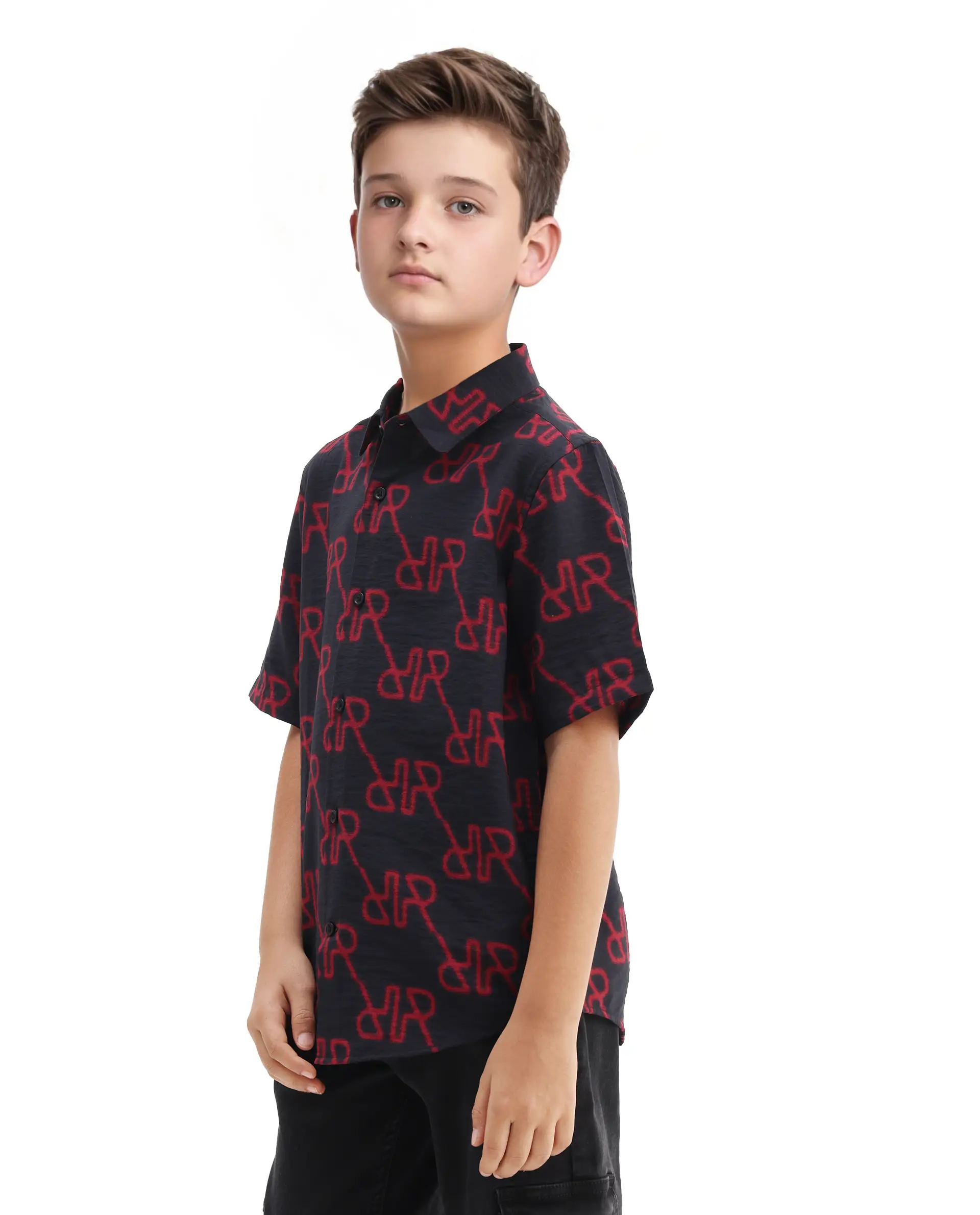 Rare Ones Kids Rron Dark Navy Nylon Blend Print Button Closure Regular Fit Shirt - Image 6