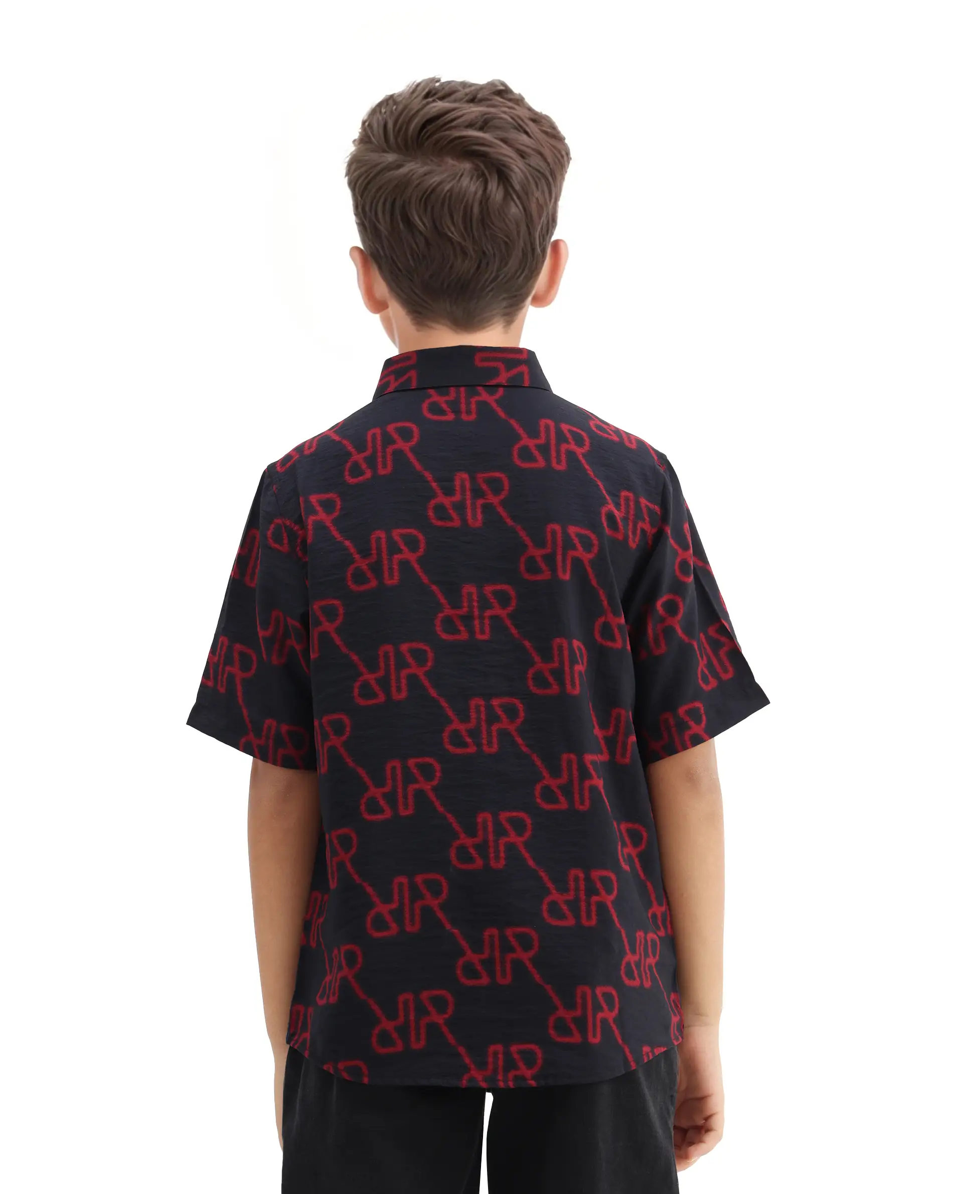 Rare Ones Kids Rron Dark Navy Nylon Blend Print Button Closure Regular Fit Shirt - Image 7