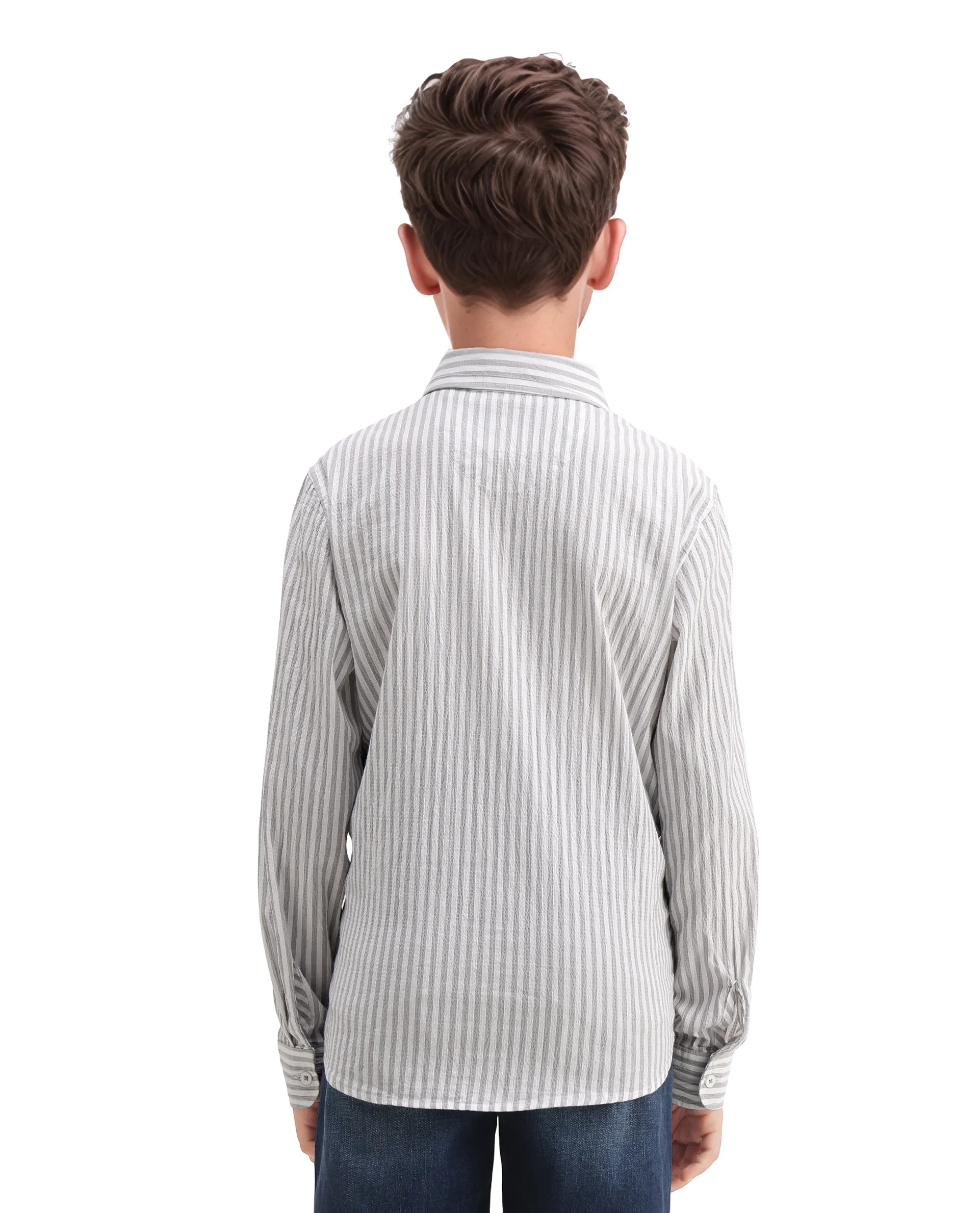 Rare Ones Kids Seer Light Grey Cotton Blend Striped Button Closure Regular Fit Shirt - Image 7