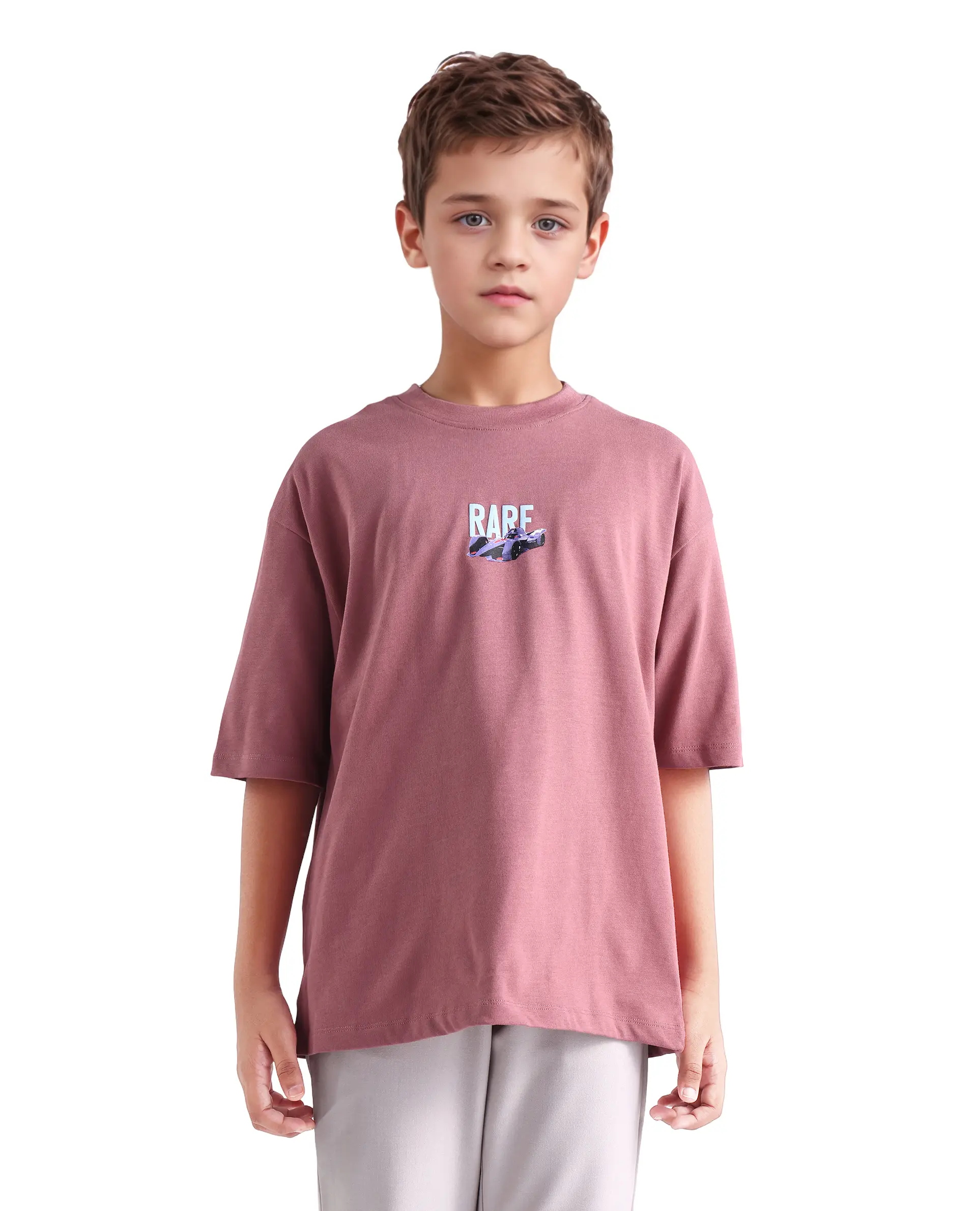 Rare Ones Kids Selo Dusky Pink Cotton Solid Slip-On Closure Oversized Fit T-Shirt