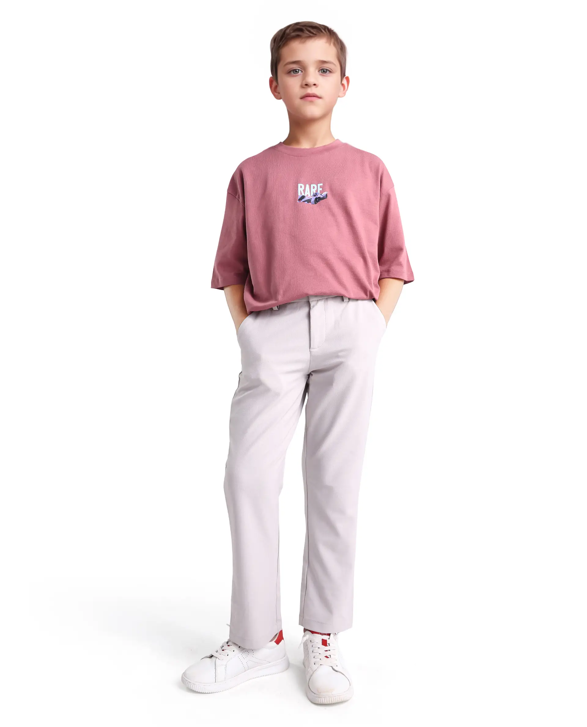 Rare Ones Kids Selo Dusky Pink Cotton Solid Slip-On Closure Oversized Fit T-Shirt - Image 2