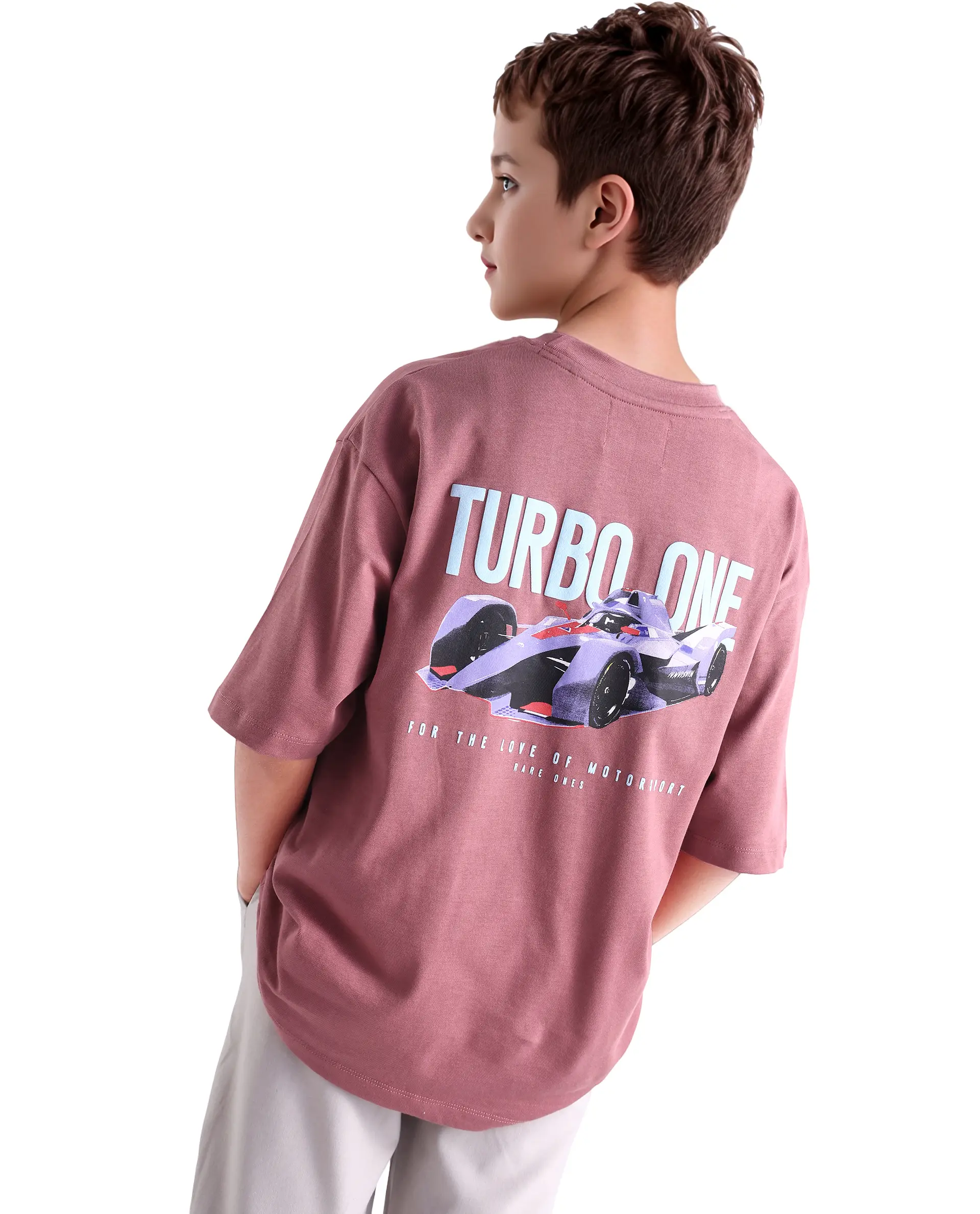 Rare Ones Kids Selo Dusky Pink Cotton Solid Slip-On Closure Oversized Fit T-Shirt - Image 3
