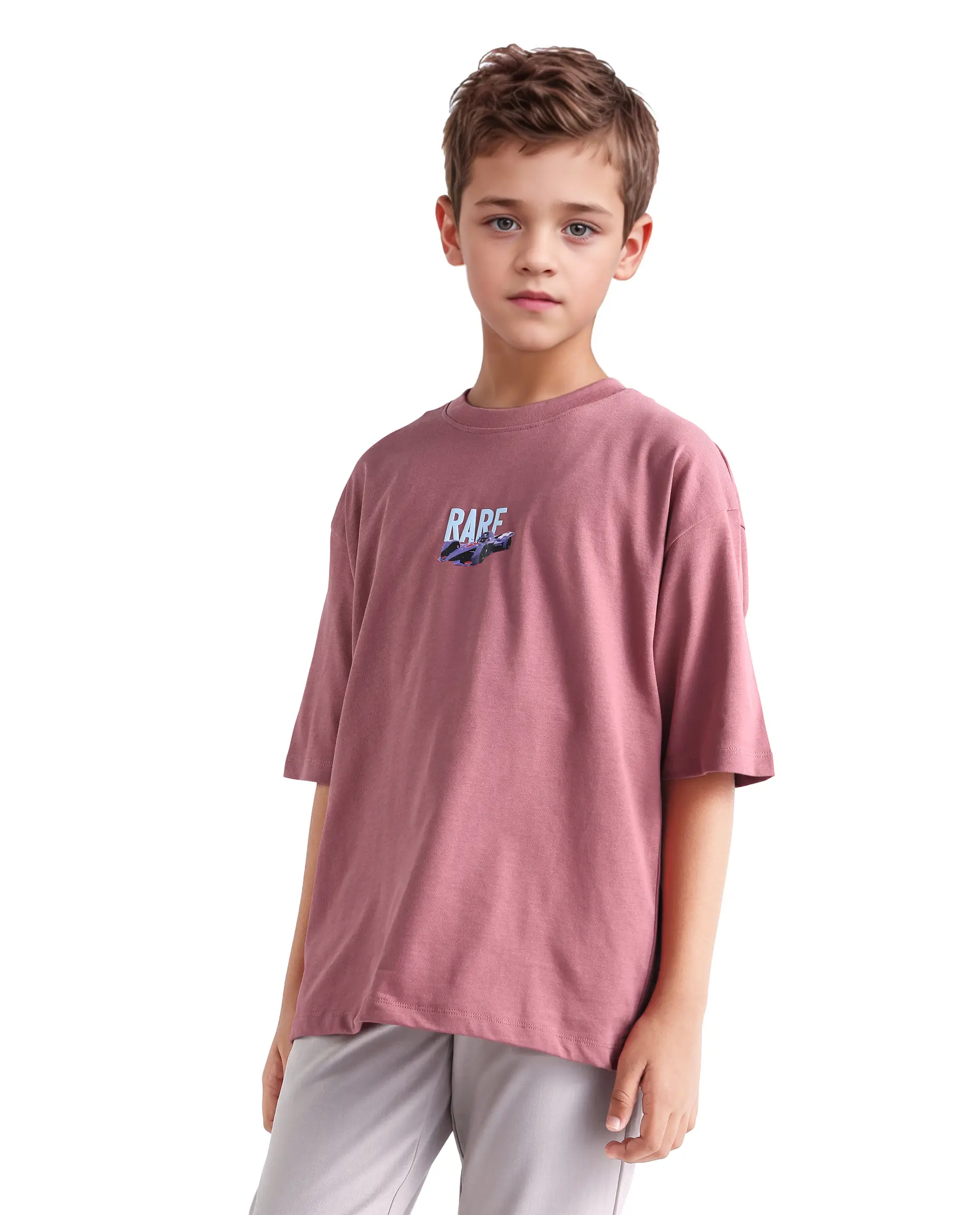Rare Ones Kids Selo Dusky Pink Cotton Solid Slip-On Closure Oversized Fit T-Shirt - Image 5