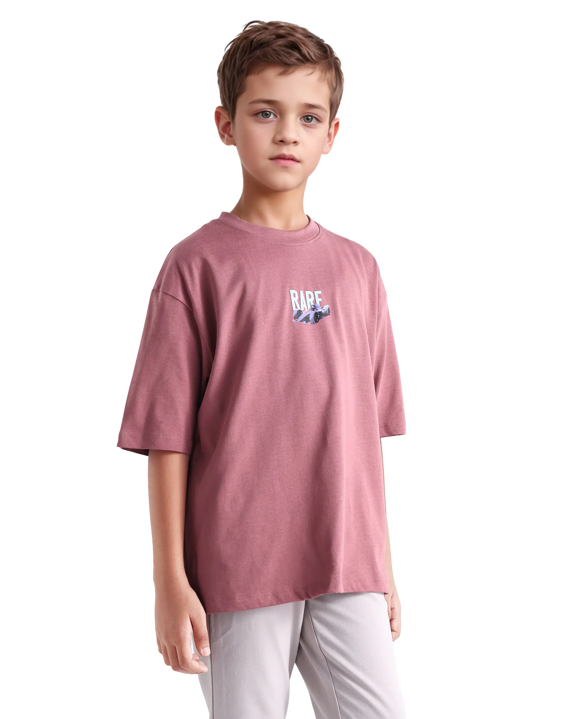 Rare Ones Kids Selo Dusky Pink Cotton Solid Slip-On Closure Oversized Fit T-Shirt - Image 6