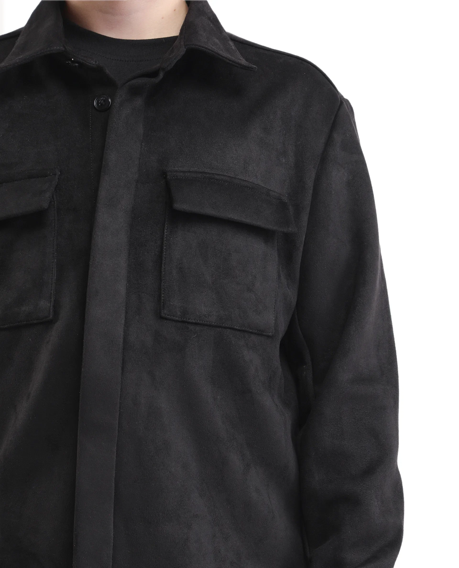 Rare Ones Kids Delo-K Black Polyester Blend Button Closure Spread Collar Plain Full Sleeves Regular Fit Shacket - Image 4