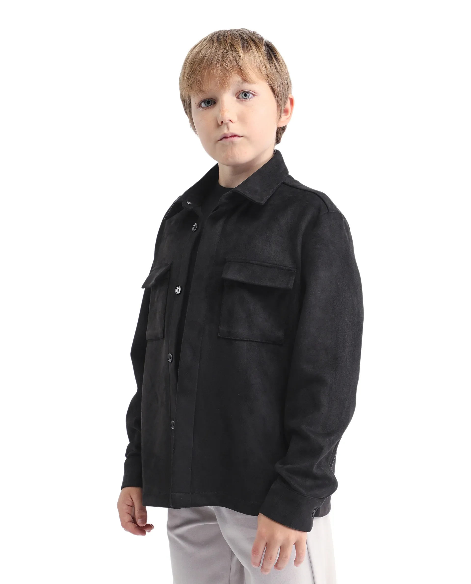 Rare Ones Kids Delo-K Black Polyester Blend Button Closure Spread Collar Plain Full Sleeves Regular Fit Shacket - Image 5