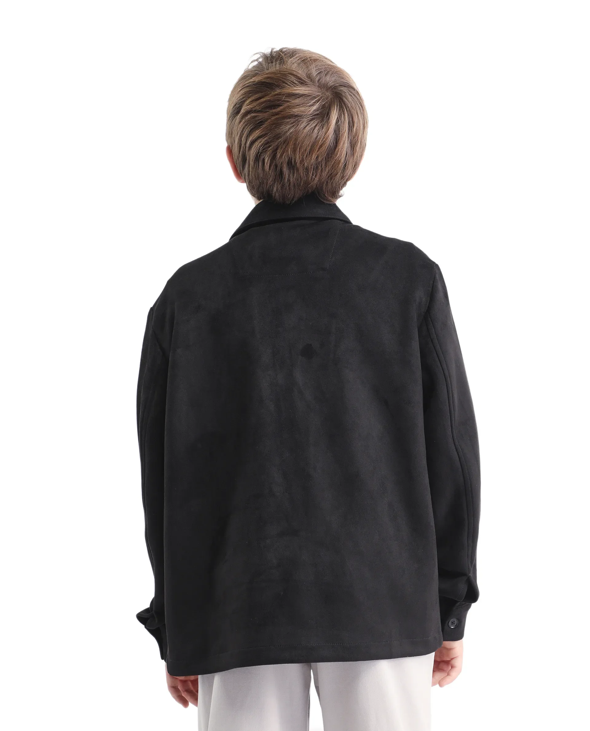 Rare Ones Kids Delo-K Black Polyester Blend Button Closure Spread Collar Plain Full Sleeves Regular Fit Shacket - Image 7