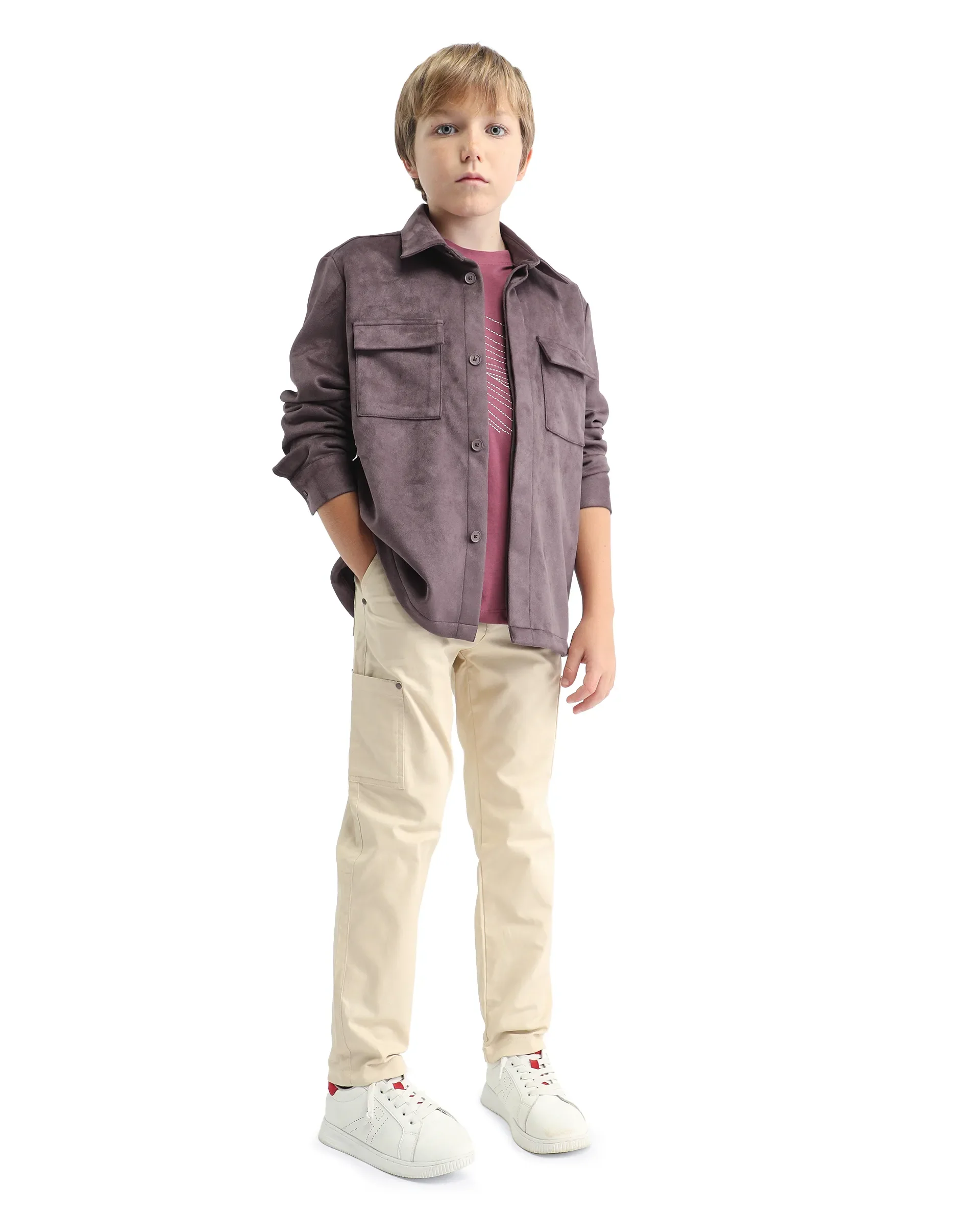 Rare Ones Kids Delo-K Dusky Pink Polyester Blend Button Closure Spread Collar Plain Full Sleeves Regular Fit Shacket - Image 2