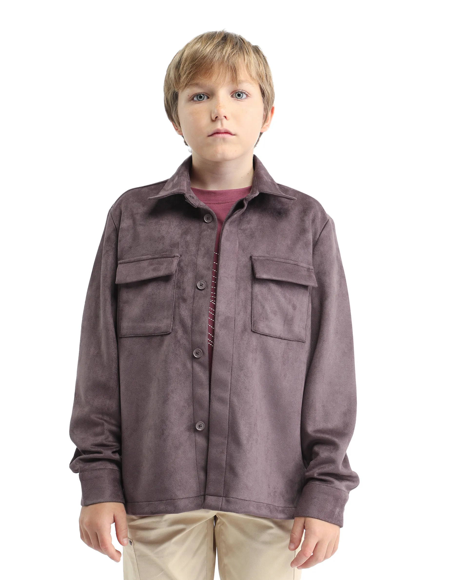 Rare Ones Kids Delo-K Dusky Pink Polyester Blend Button Closure Spread Collar Plain Full Sleeves Regular Fit Shacket - Image 3