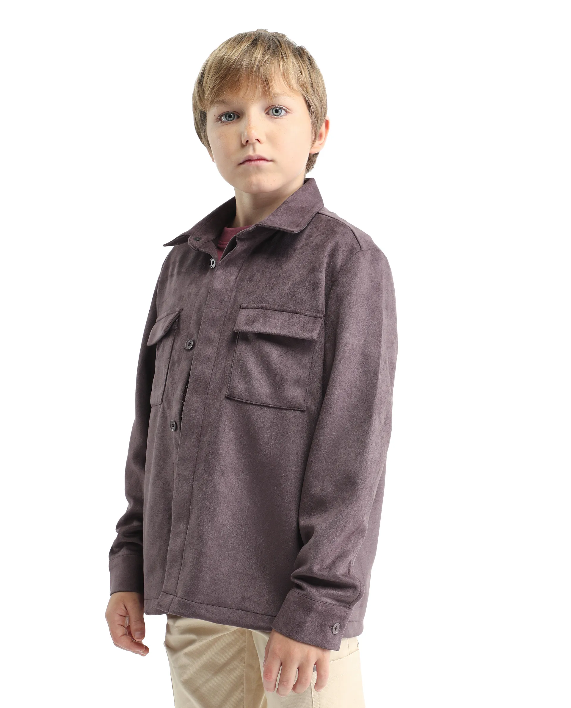 Rare Ones Kids Delo-K Dusky Pink Polyester Blend Button Closure Spread Collar Plain Full Sleeves Regular Fit Shacket - Image 5
