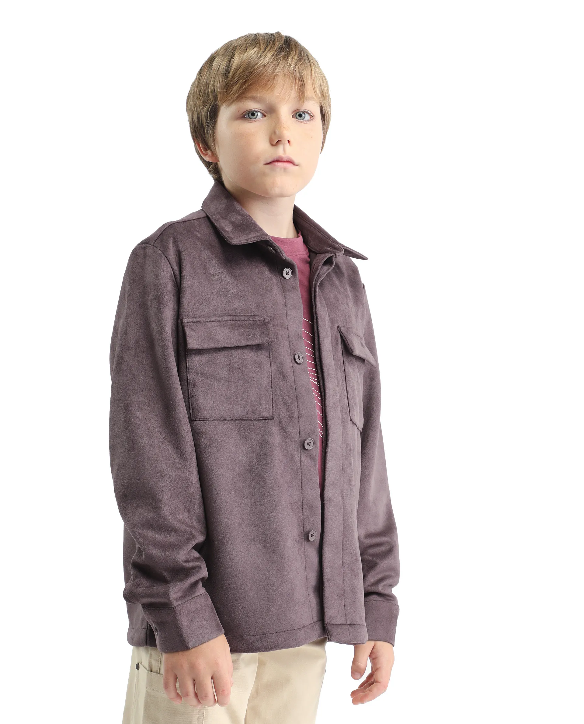 Rare Ones Kids Delo-K Dusky Pink Polyester Blend Button Closure Spread Collar Plain Full Sleeves Regular Fit Shacket - Image 6