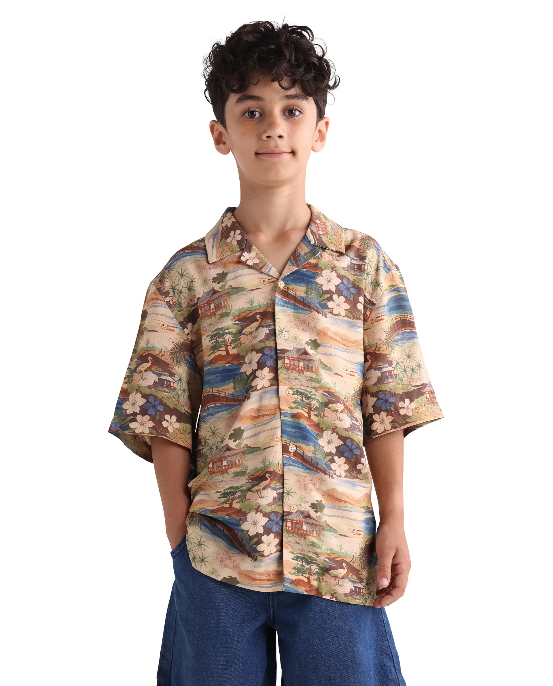 Rare Ones Kids Adon Brown Viscose Button Closure Regular Fit Shirt - Image 3