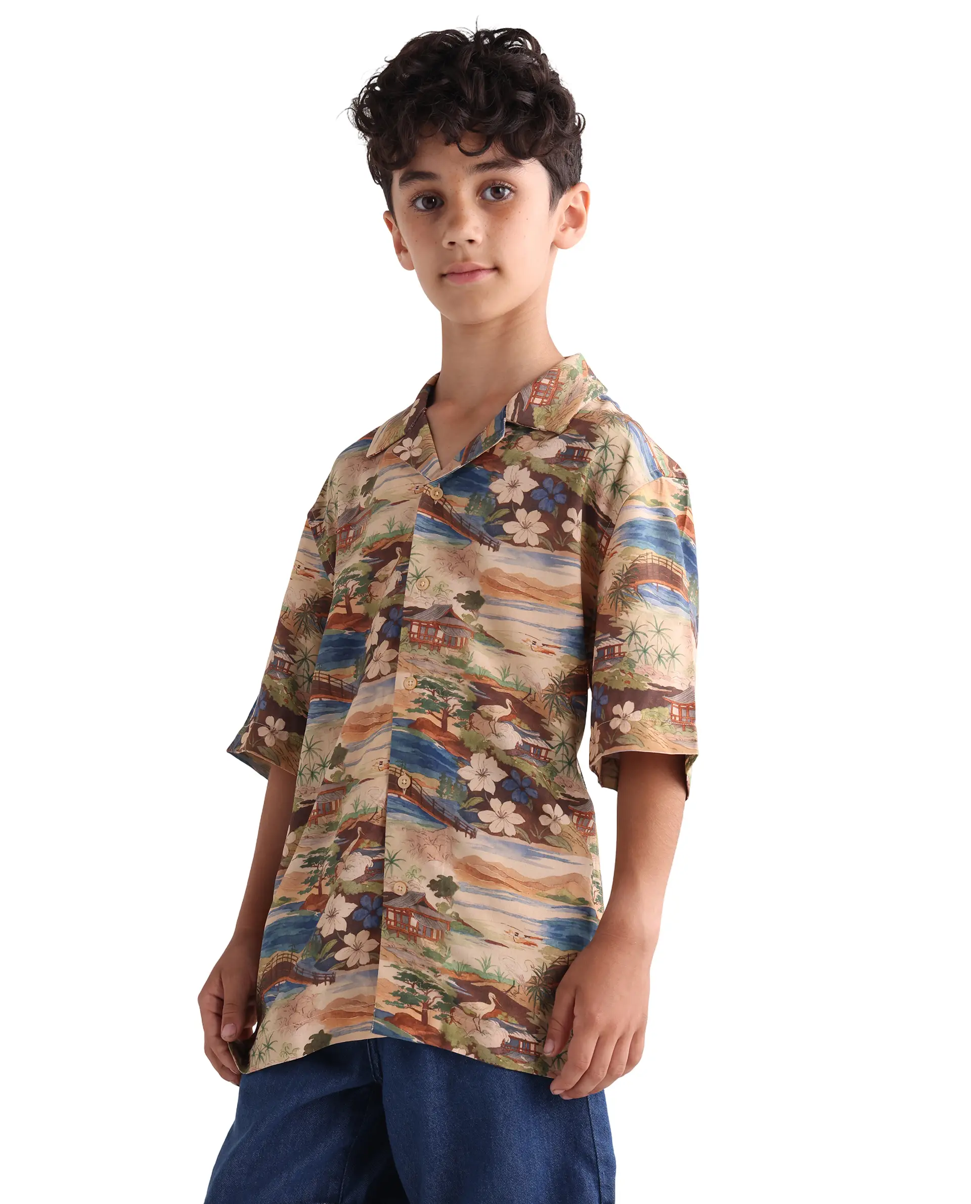 Rare Ones Kids Adon Brown Viscose Button Closure Regular Fit Shirt - Image 6
