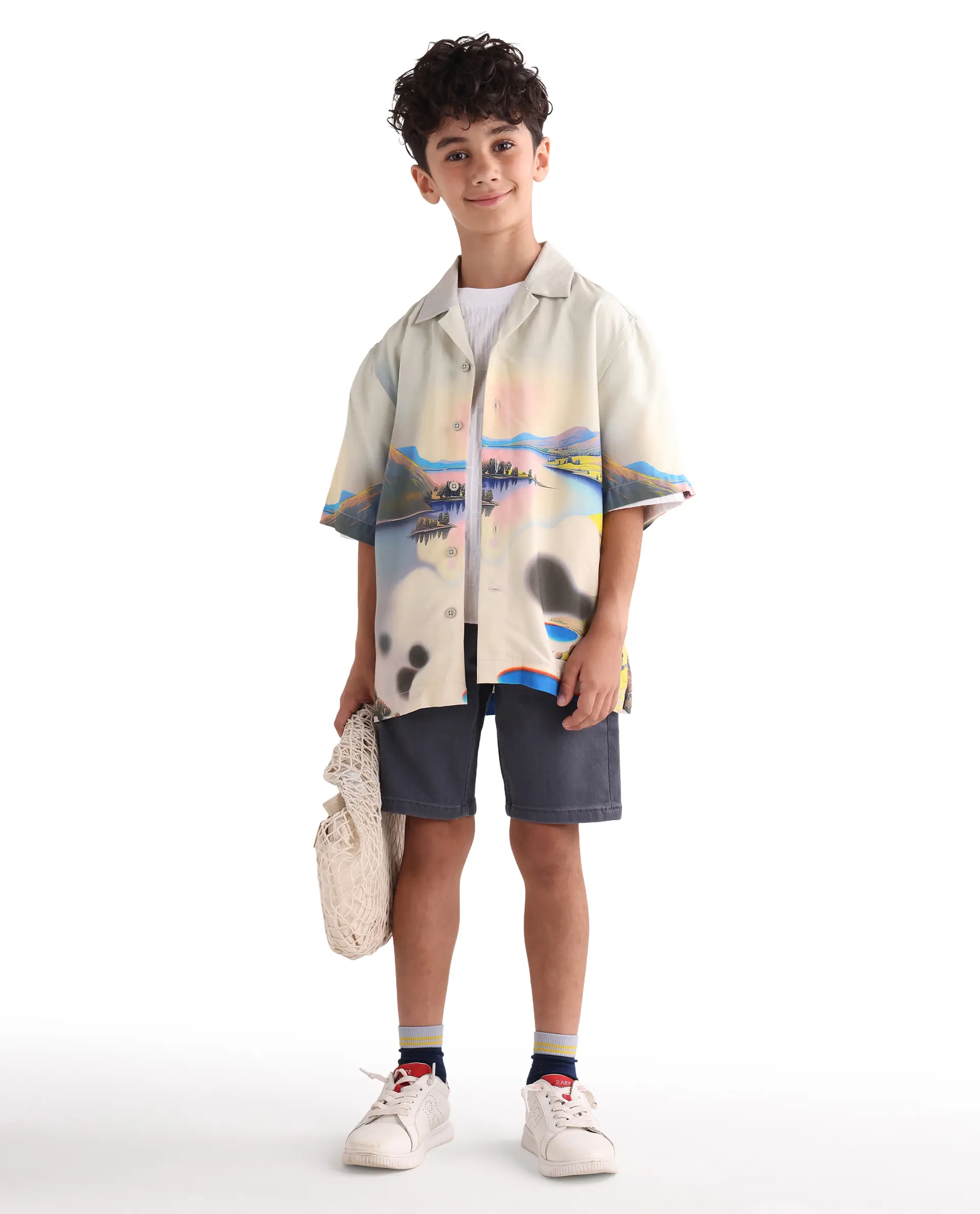 Rare Ones Kids Afix-K Light Yellow Viscose Rayon Fabric Button Closure Digital Print Boxy Fit Shirt - Image 3
