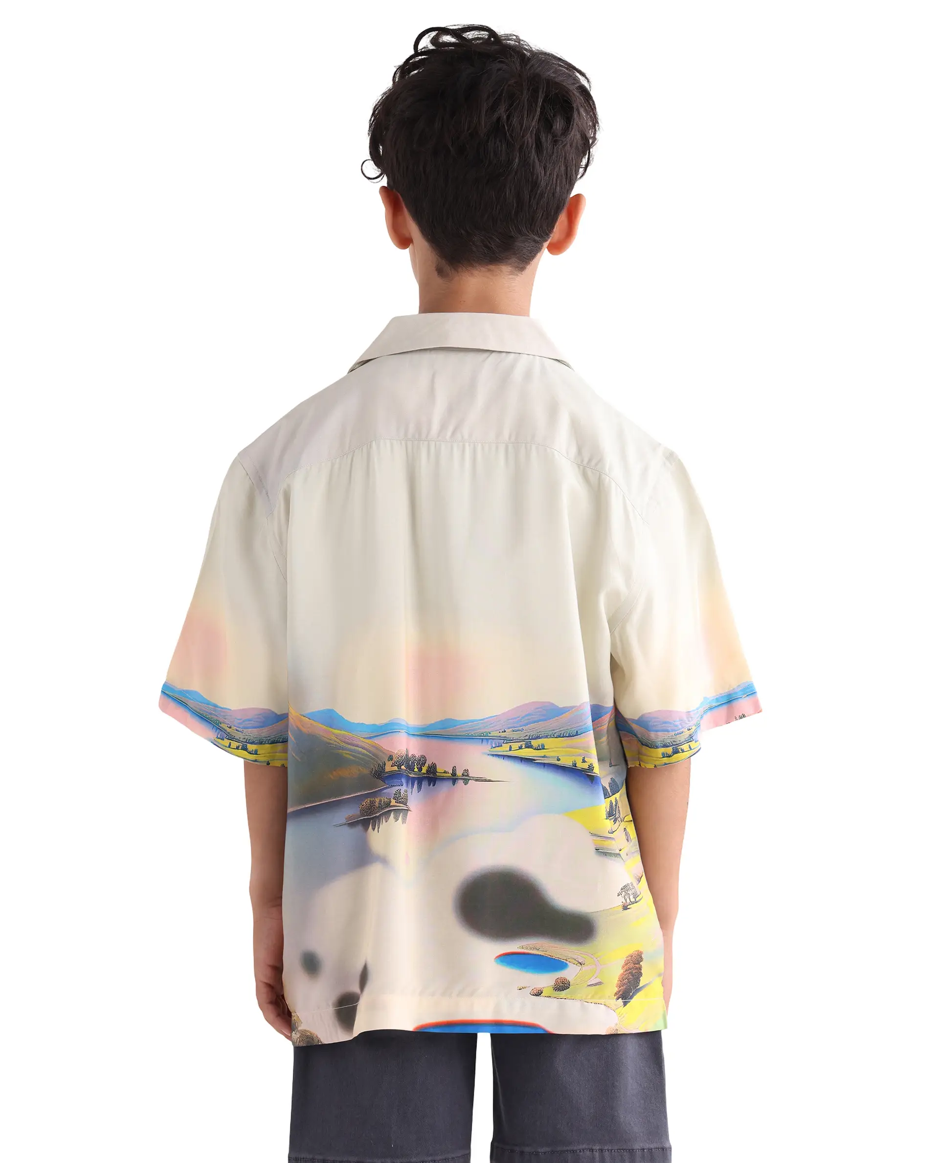 Rare Ones Kids Afix-K Light Yellow Viscose Rayon Fabric Button Closure Digital Print Boxy Fit Shirt - Image 8