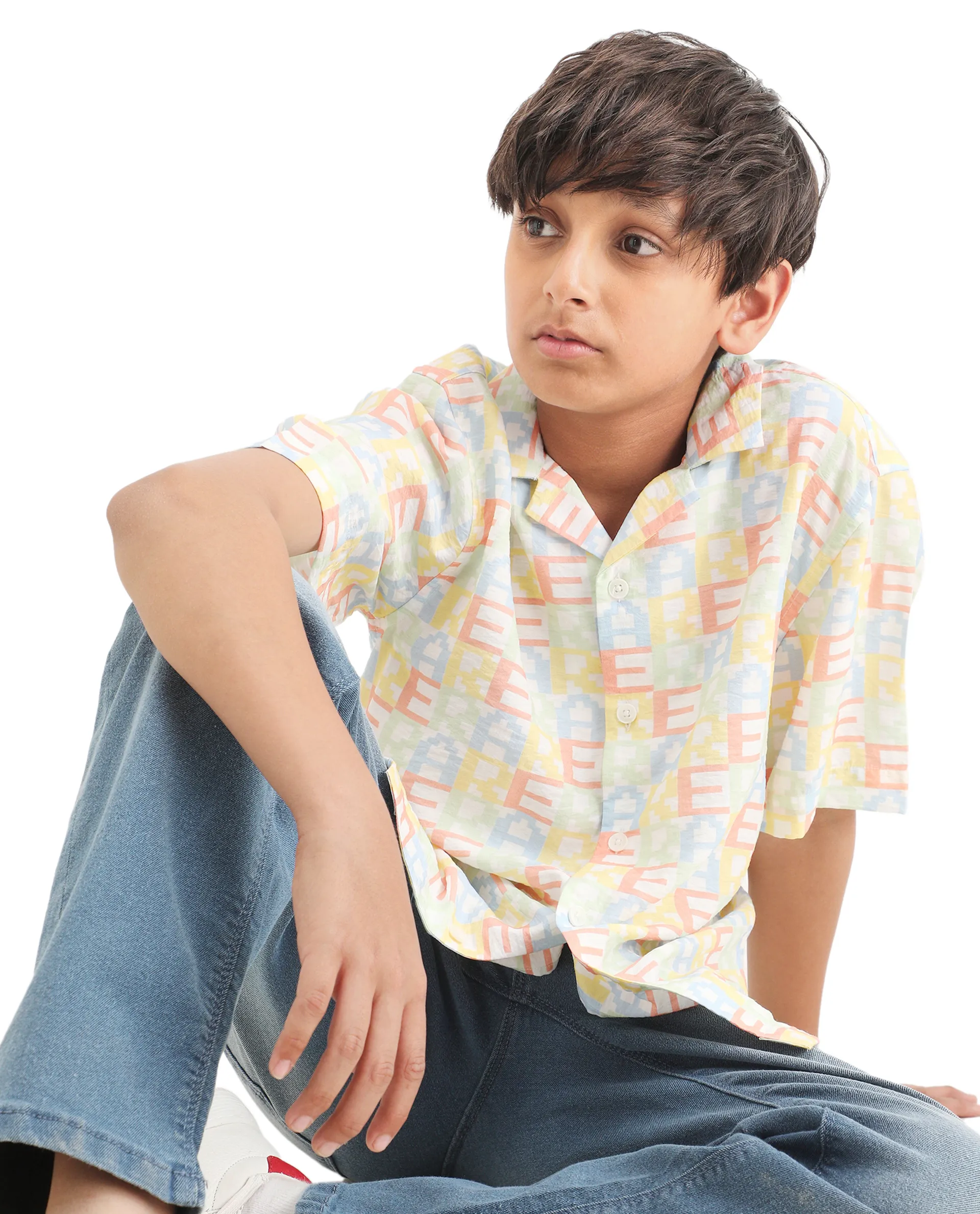Rare Ones Kids Bryn Multi Viscose Blend All Over Print Button Closure Boxy Fit Shirt