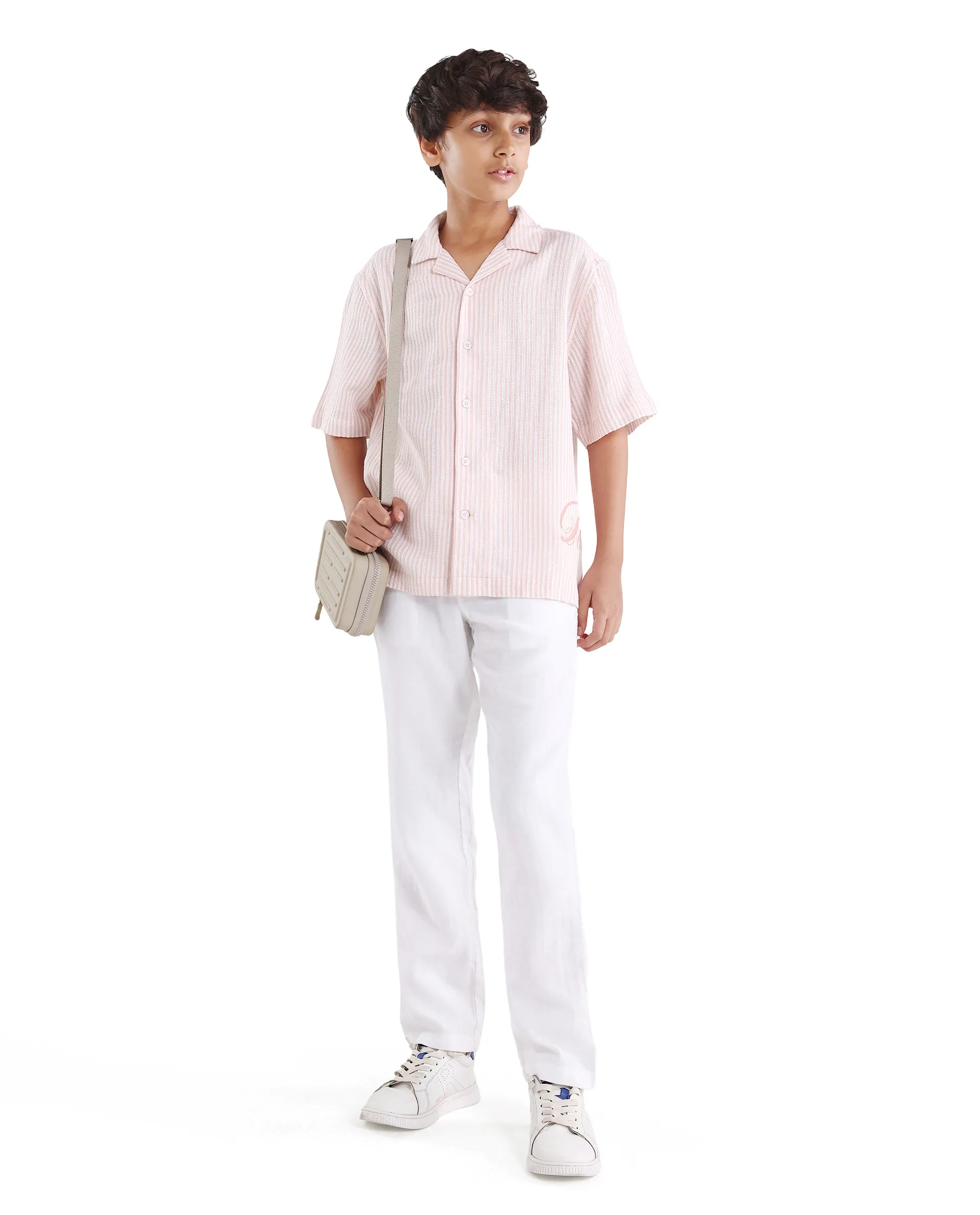 Rare Ones Kids Clyd-S Pastel Pink Linen Blend Button Closure Boxy Fit Shirt - Image 2