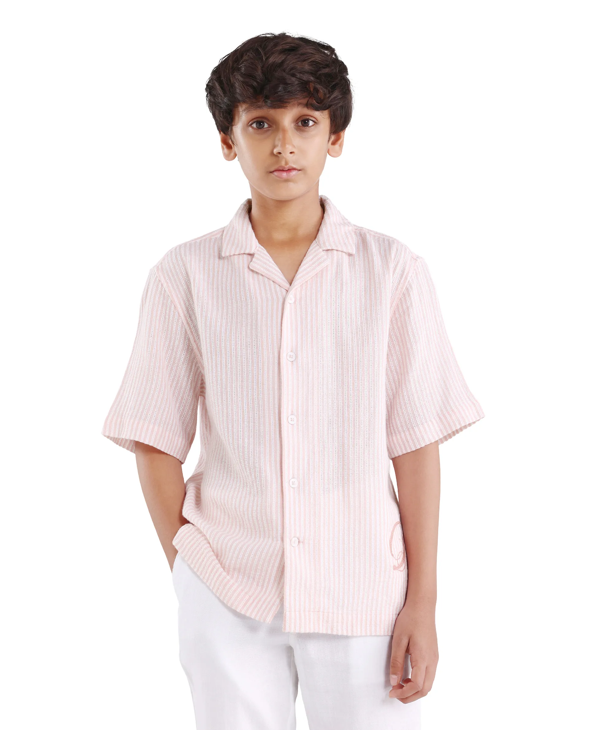 Rare Ones Kids Clyd-S Pastel Pink Linen Blend Button Closure Boxy Fit Shirt - Image 3