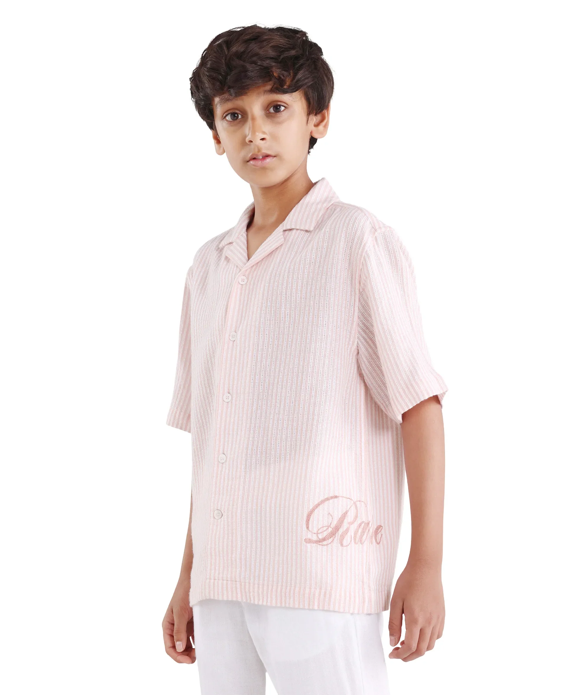 Rare Ones Kids Clyd-S Pastel Pink Linen Blend Button Closure Boxy Fit Shirt - Image 5