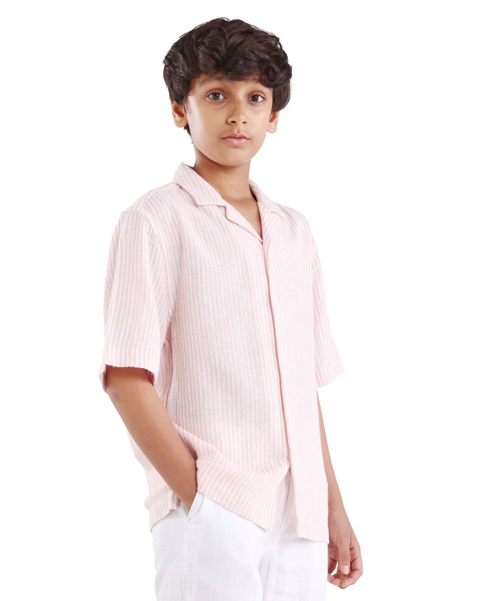Rare Ones Kids Clyd-S Pastel Pink Linen Blend Button Closure Boxy Fit Shirt - Image 6