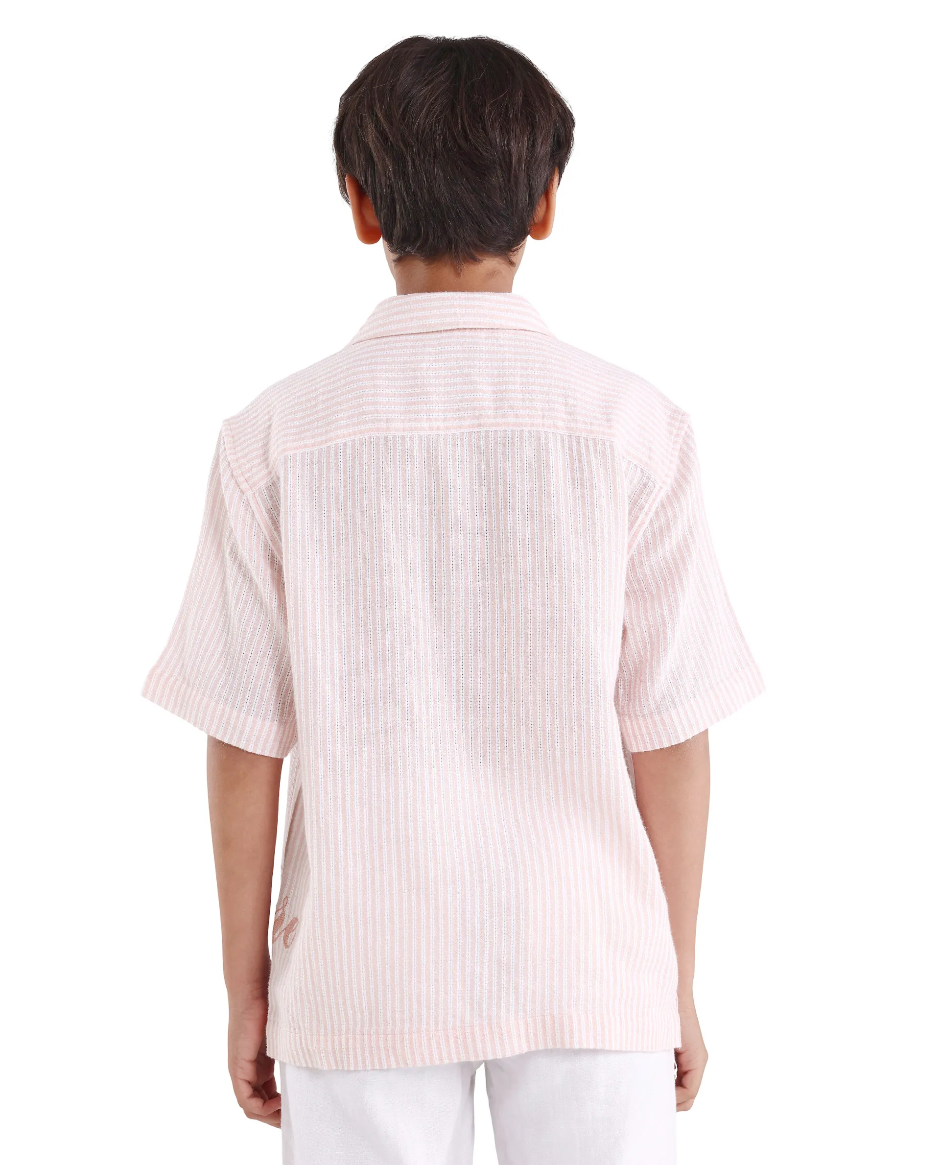 Rare Ones Kids Clyd-S Pastel Pink Linen Blend Button Closure Boxy Fit Shirt - Image 7