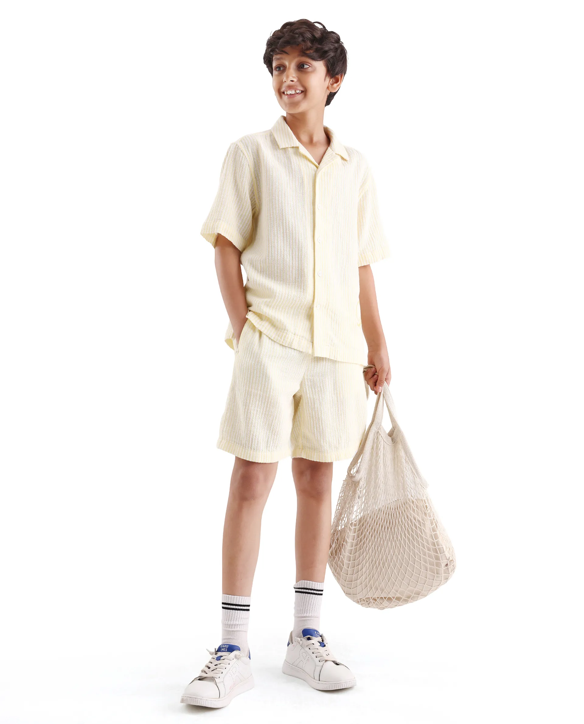 Rare Ones Kids Clyd-S Yellow Linen Blend Button Closure Boxy Fit Shirt - Image 2