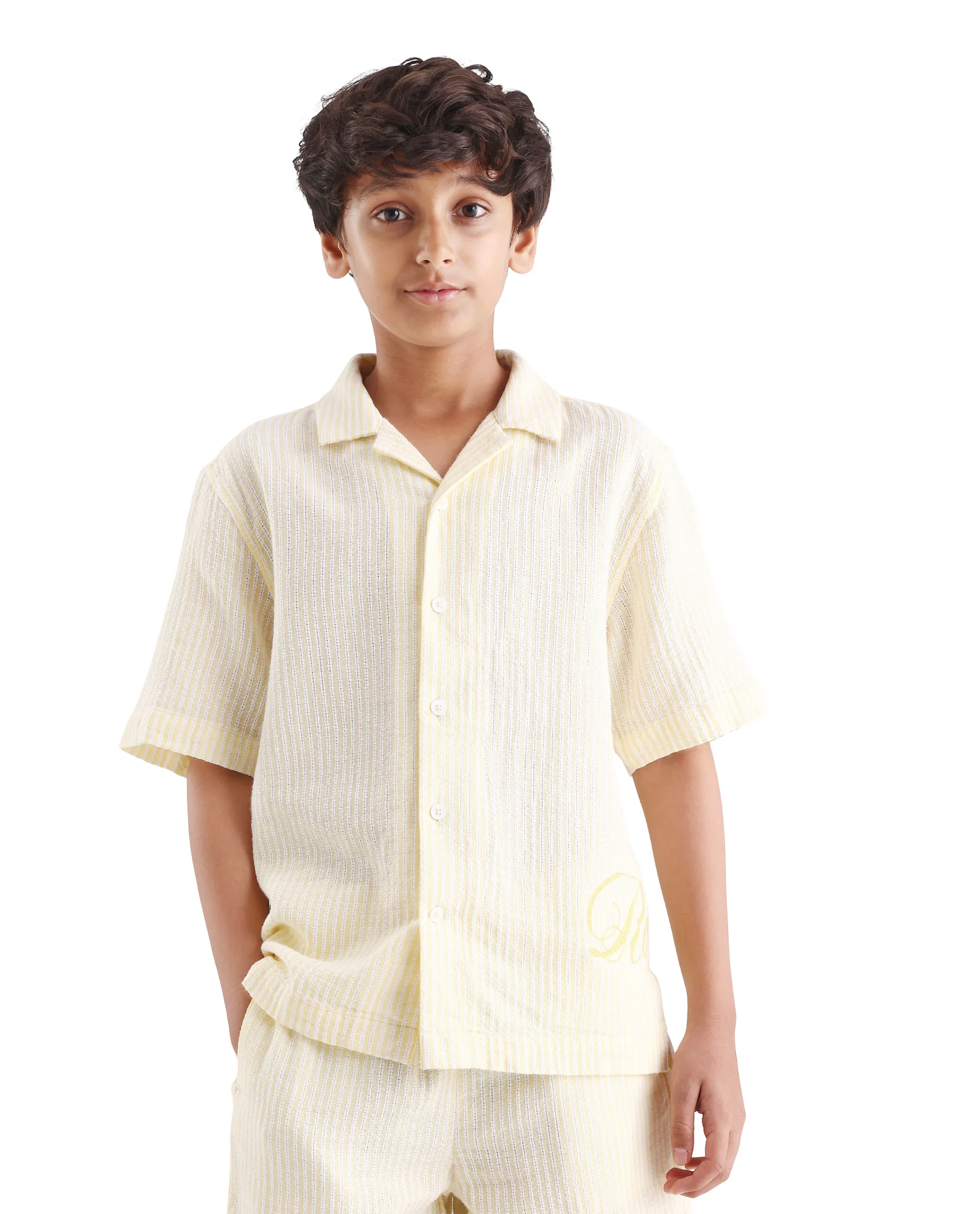 Rare Ones Kids Clyd-S Yellow Linen Blend Button Closure Boxy Fit Shirt - Image 3