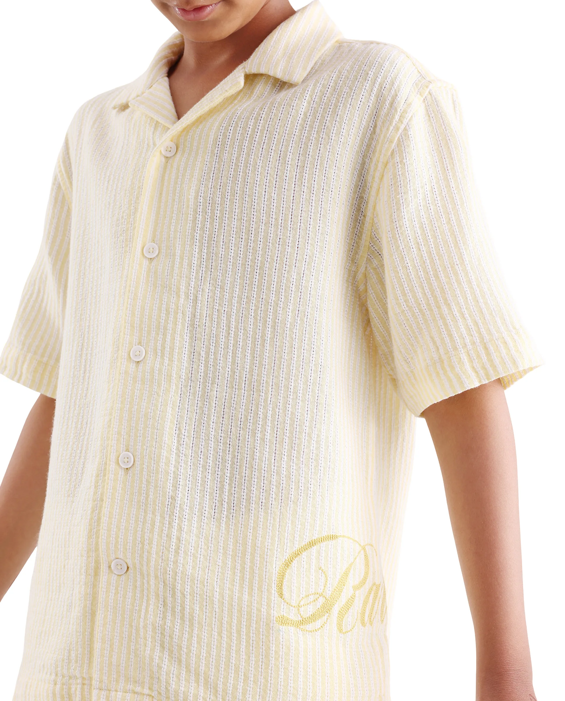 Rare Ones Kids Clyd-S Yellow Linen Blend Button Closure Boxy Fit Shirt - Image 4