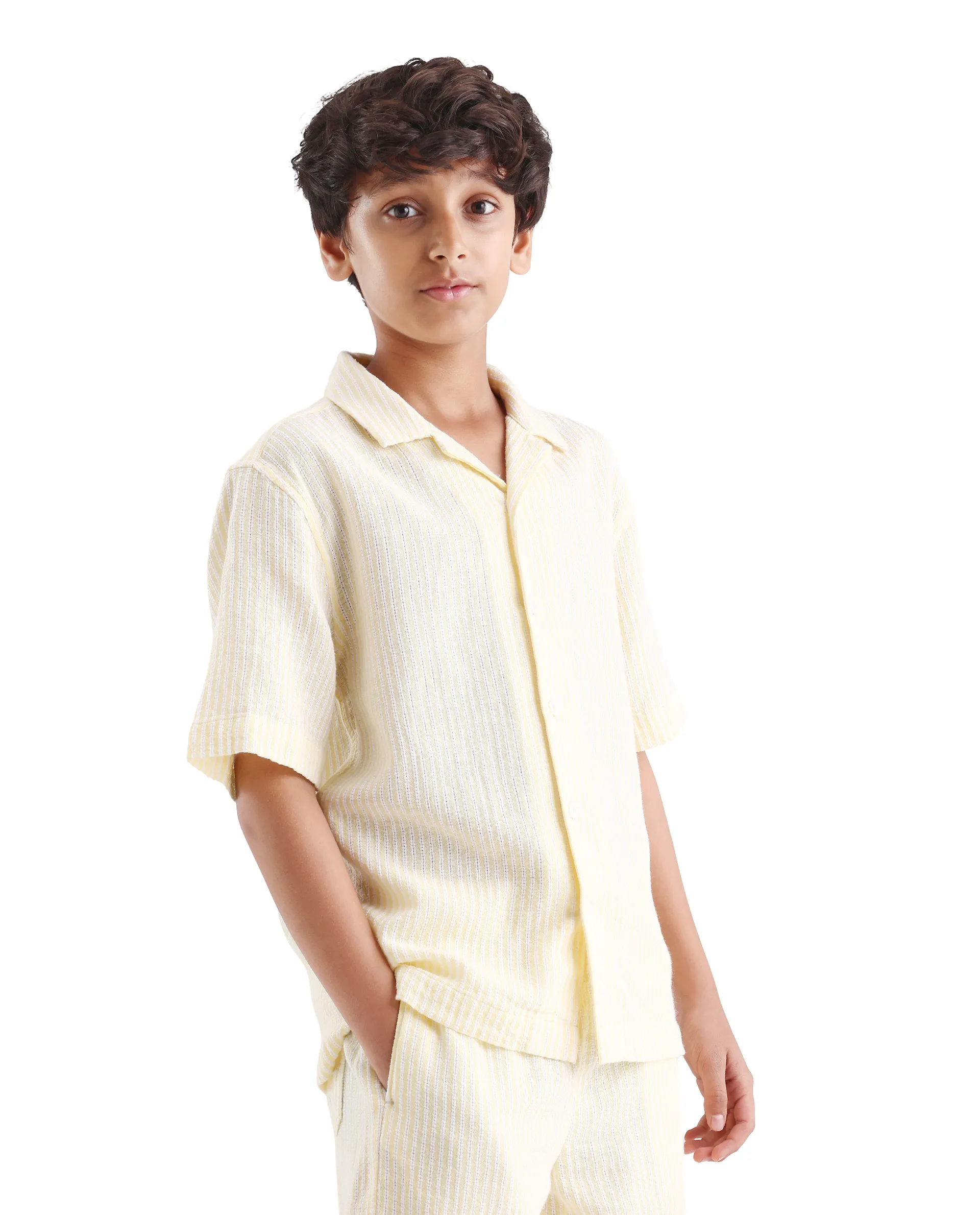 Rare Ones Kids Clyd-S Yellow Linen Blend Button Closure Boxy Fit Shirt - Image 5