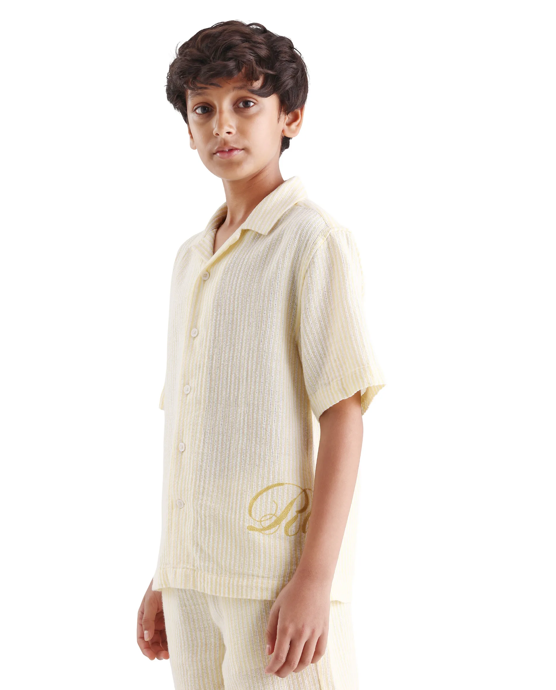 Rare Ones Kids Clyd-S Yellow Linen Blend Button Closure Boxy Fit Shirt - Image 6