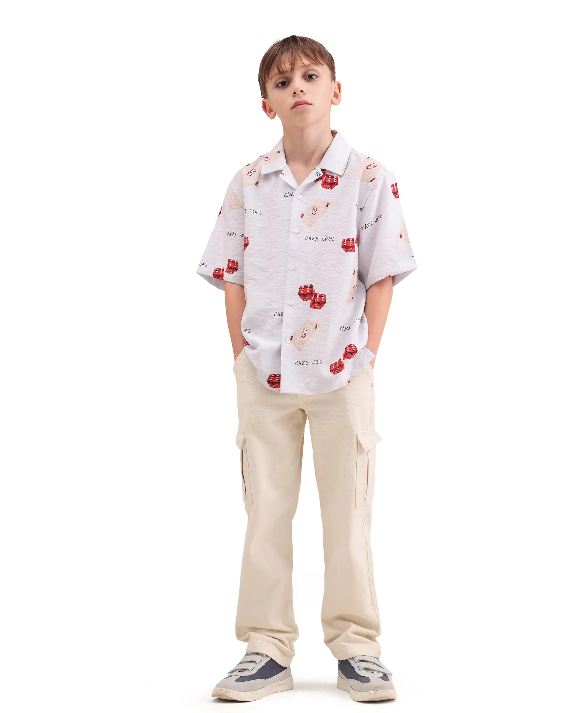 Rare Ones Kids Dice White Viscose Blend Fabric Button Closure Regular Fit Shirt - Image 2