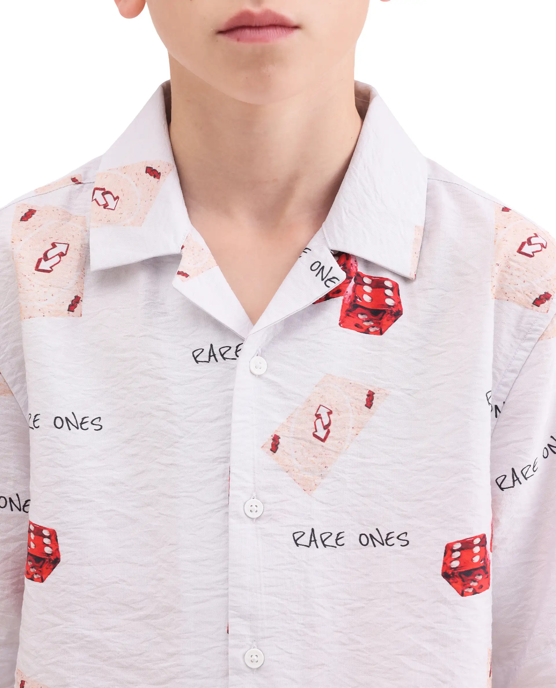 Rare Ones Kids Dice White Viscose Blend Fabric Button Closure Regular Fit Shirt - Image 3