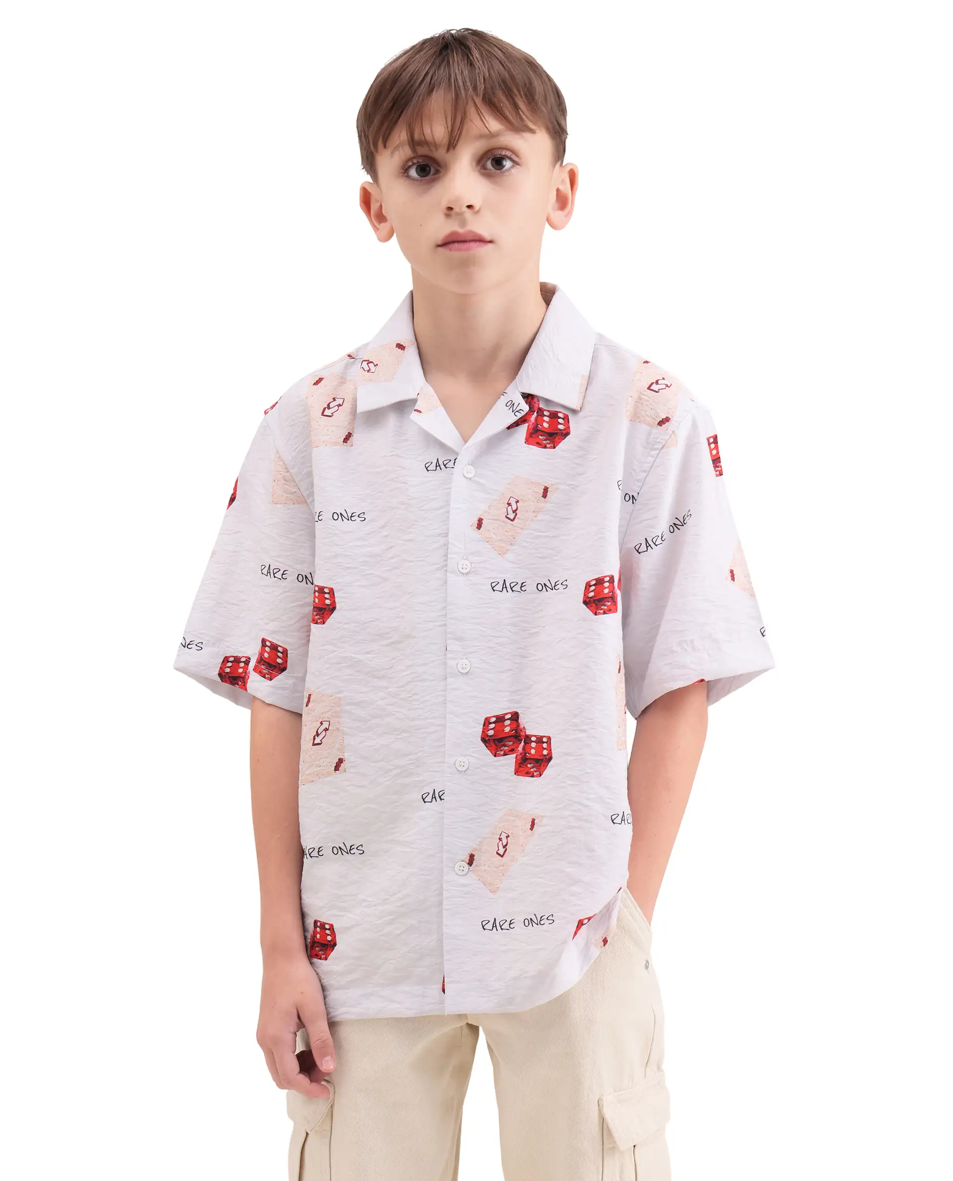Rare Ones Kids Dice White Viscose Blend Fabric Button Closure Regular Fit Shirt - Image 4