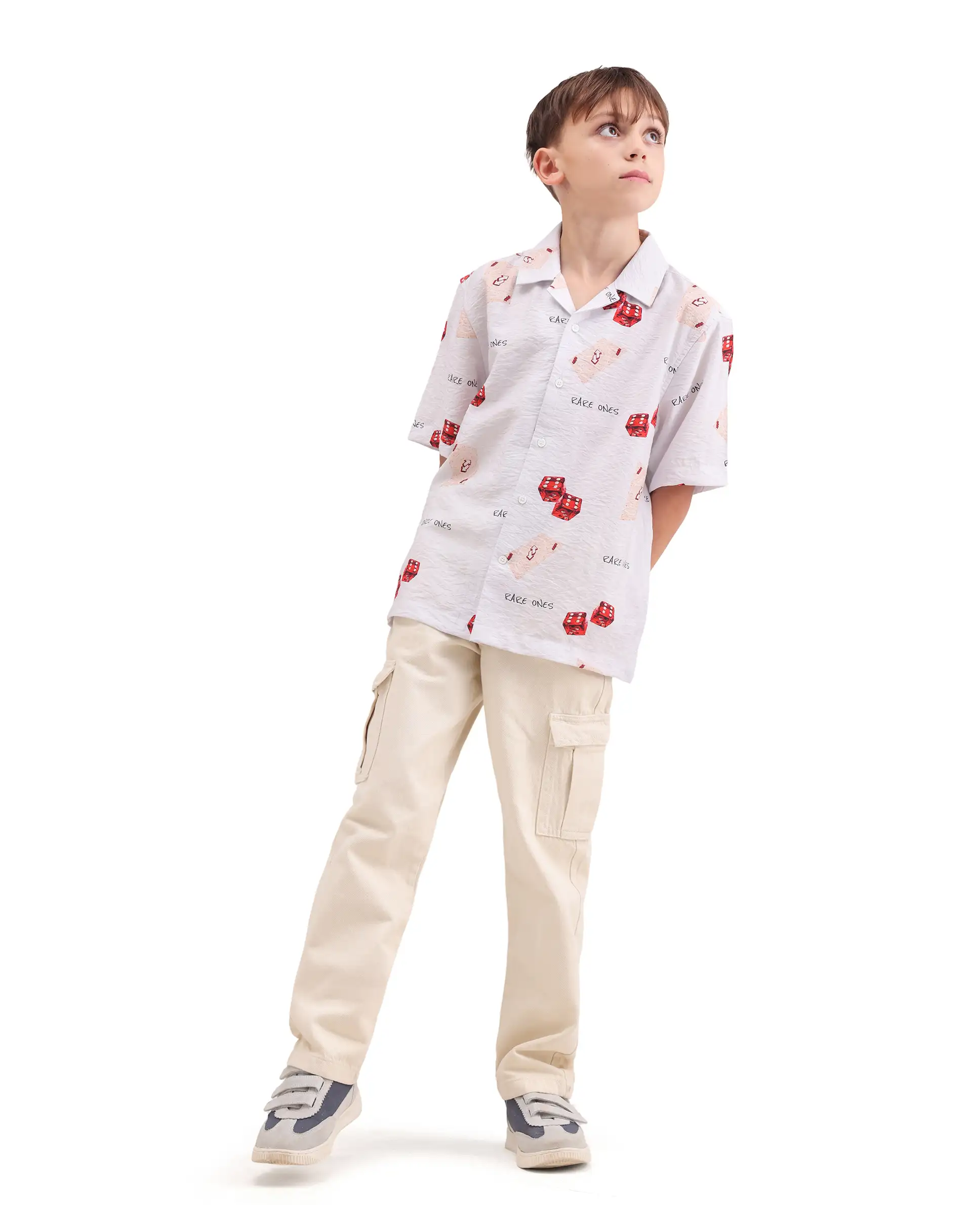 Rare Ones Kids Dice White Viscose Blend Fabric Button Closure Regular Fit Shirt - Image 5