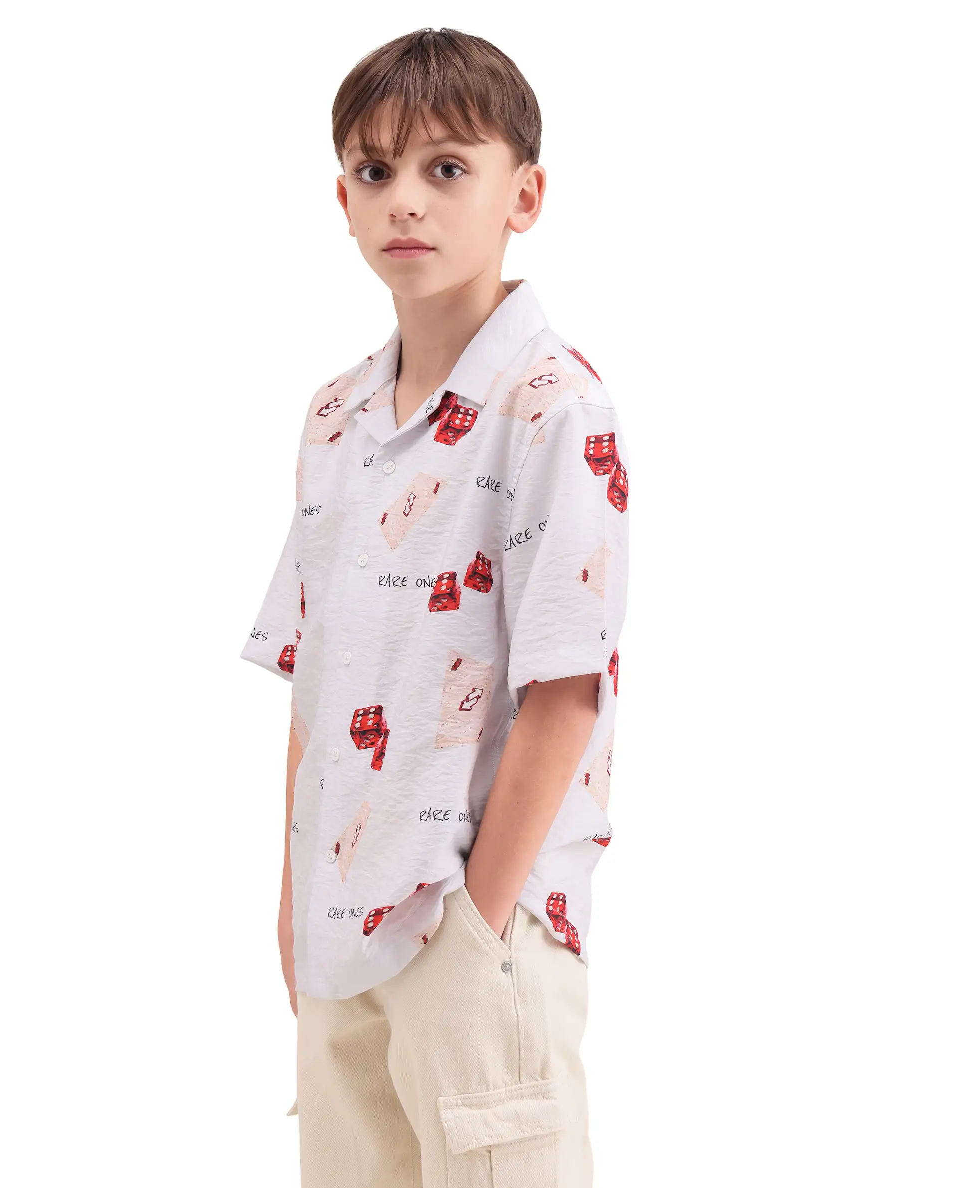 Rare Ones Kids Dice White Viscose Blend Fabric Button Closure Regular Fit Shirt - Image 6