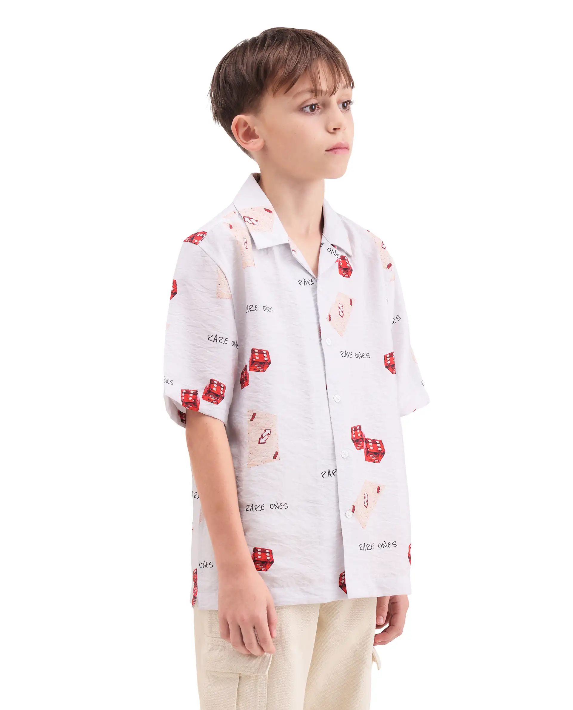 Rare Ones Kids Dice White Viscose Blend Fabric Button Closure Regular Fit Shirt - Image 7