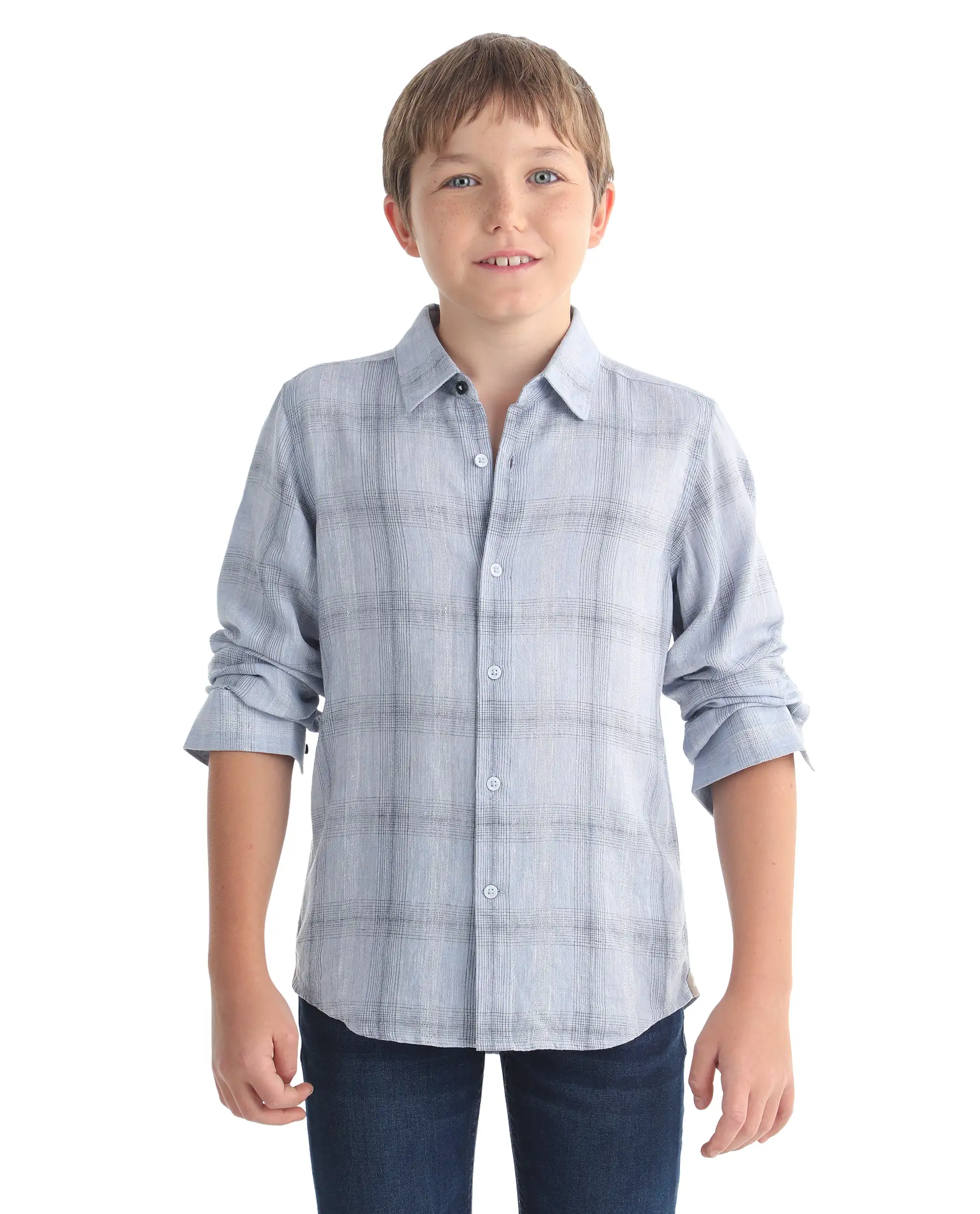 Rare Ones Kids Eamon-26 Blue Lyocell Blend Button Closure Regular Fit Shirt - Image 3