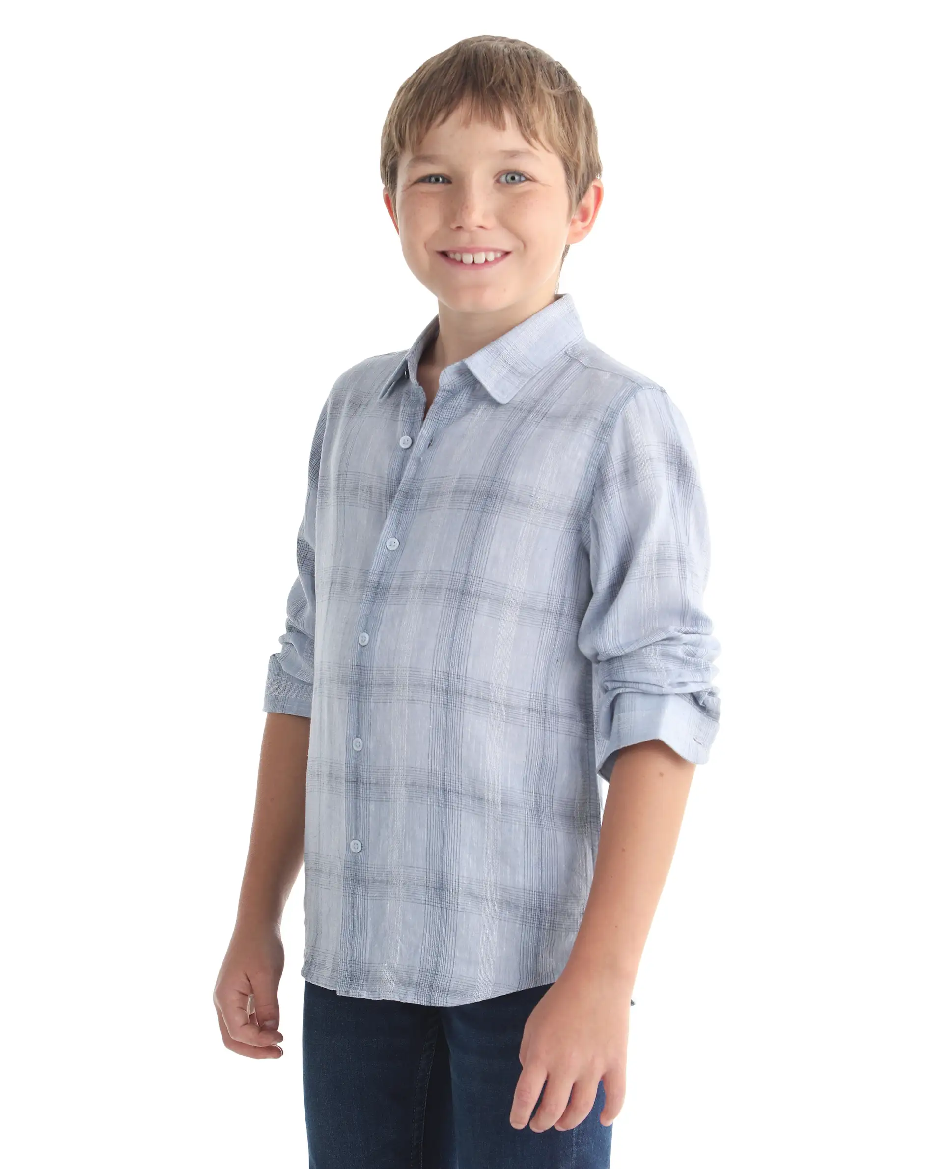Rare Ones Kids Eamon-26 Blue Lyocell Blend Button Closure Regular Fit Shirt - Image 5