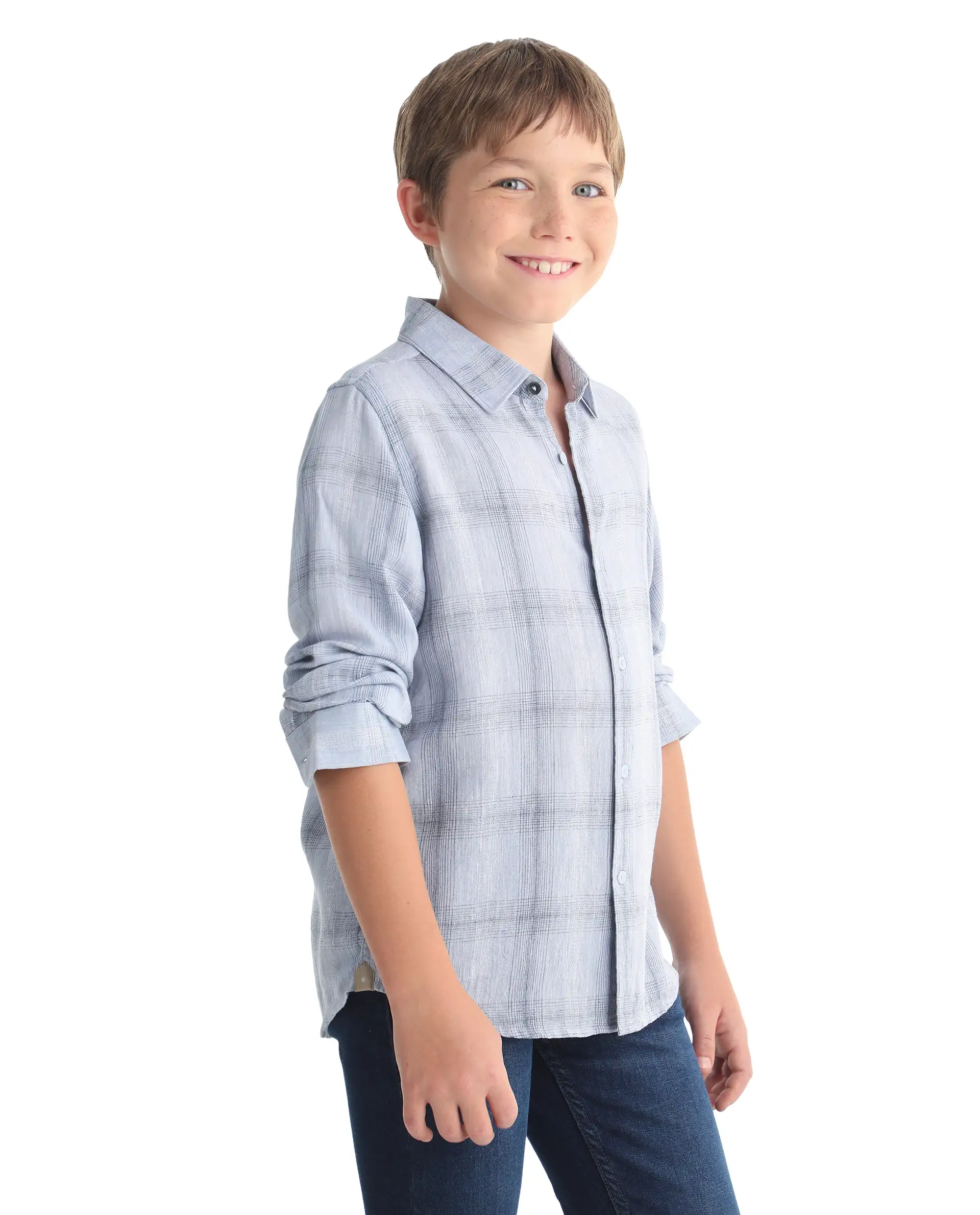 Rare Ones Kids Eamon-26 Blue Lyocell Blend Button Closure Regular Fit Shirt - Image 6