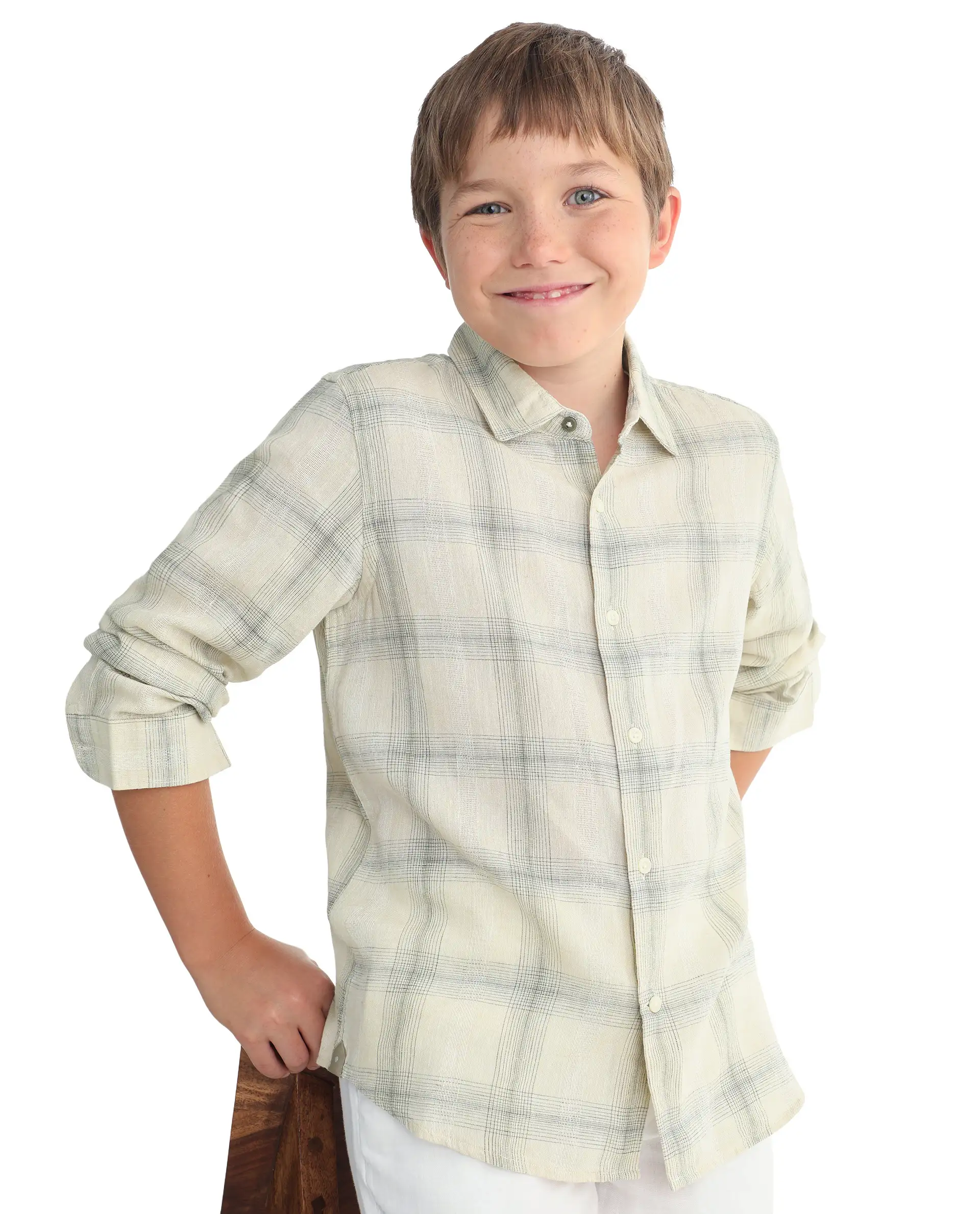 Rare Ones Kids Eamon-26 Yellow Lyocell Blend Button Closure Regular Fit Shirt