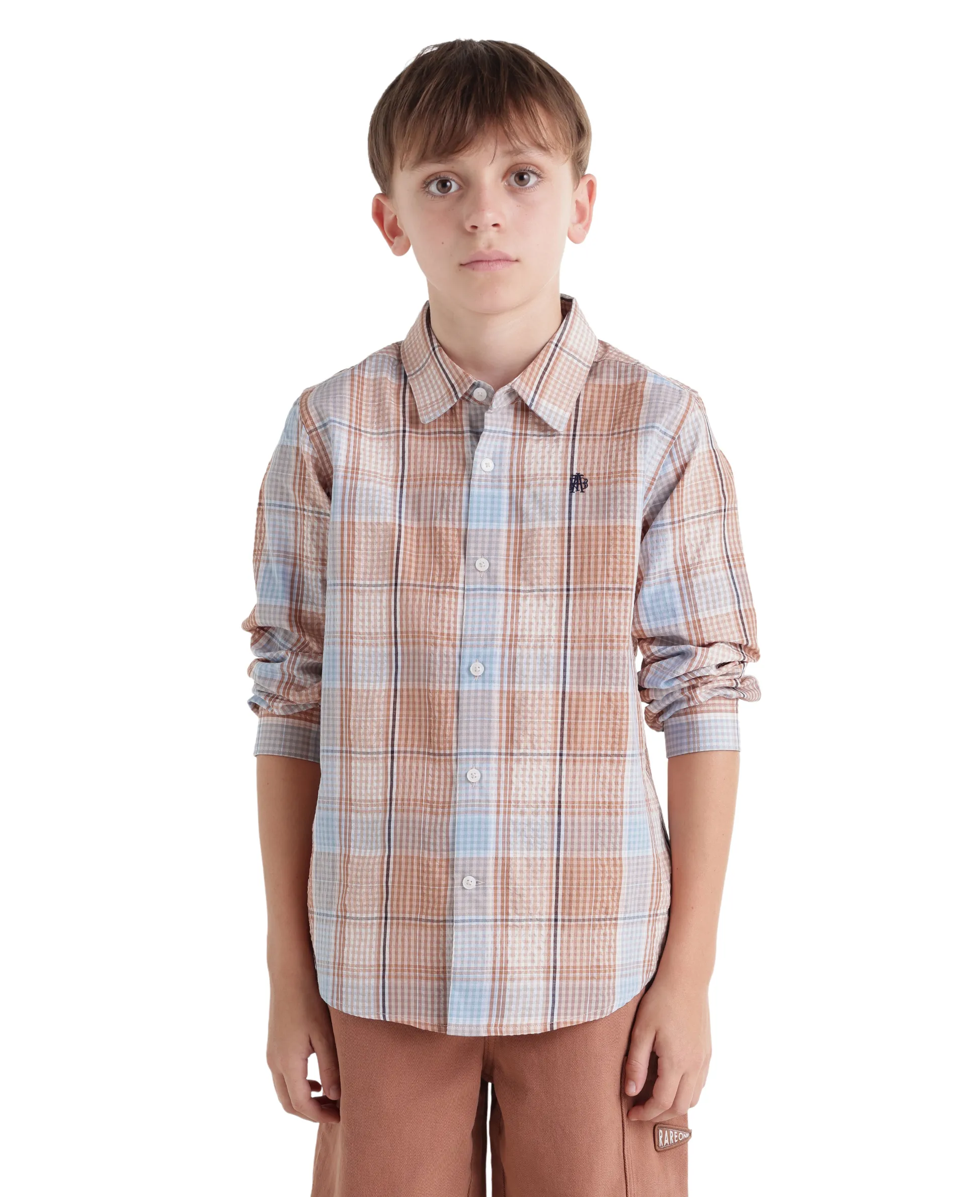 Rare Ones Kids Earst Dark Rust Cotton Blend Fabric Button Closure Regular Fit Shirt - Image 3