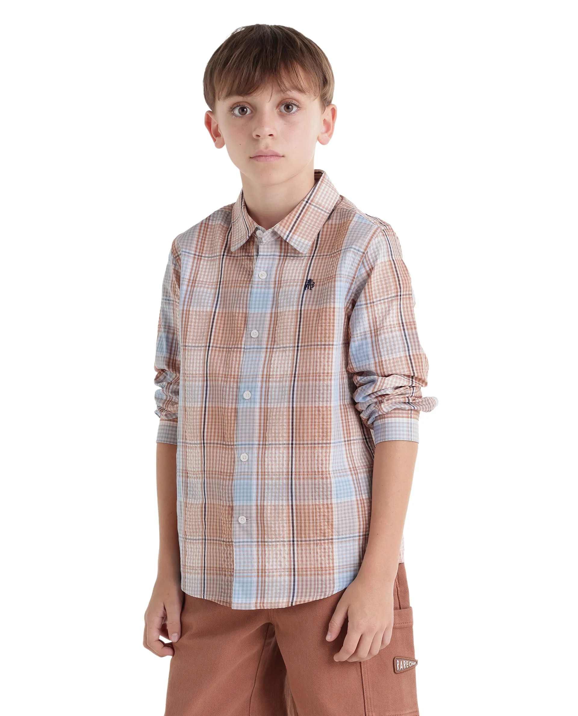 Rare Ones Kids Earst Dark Rust Cotton Blend Fabric Button Closure Regular Fit Shirt - Image 6