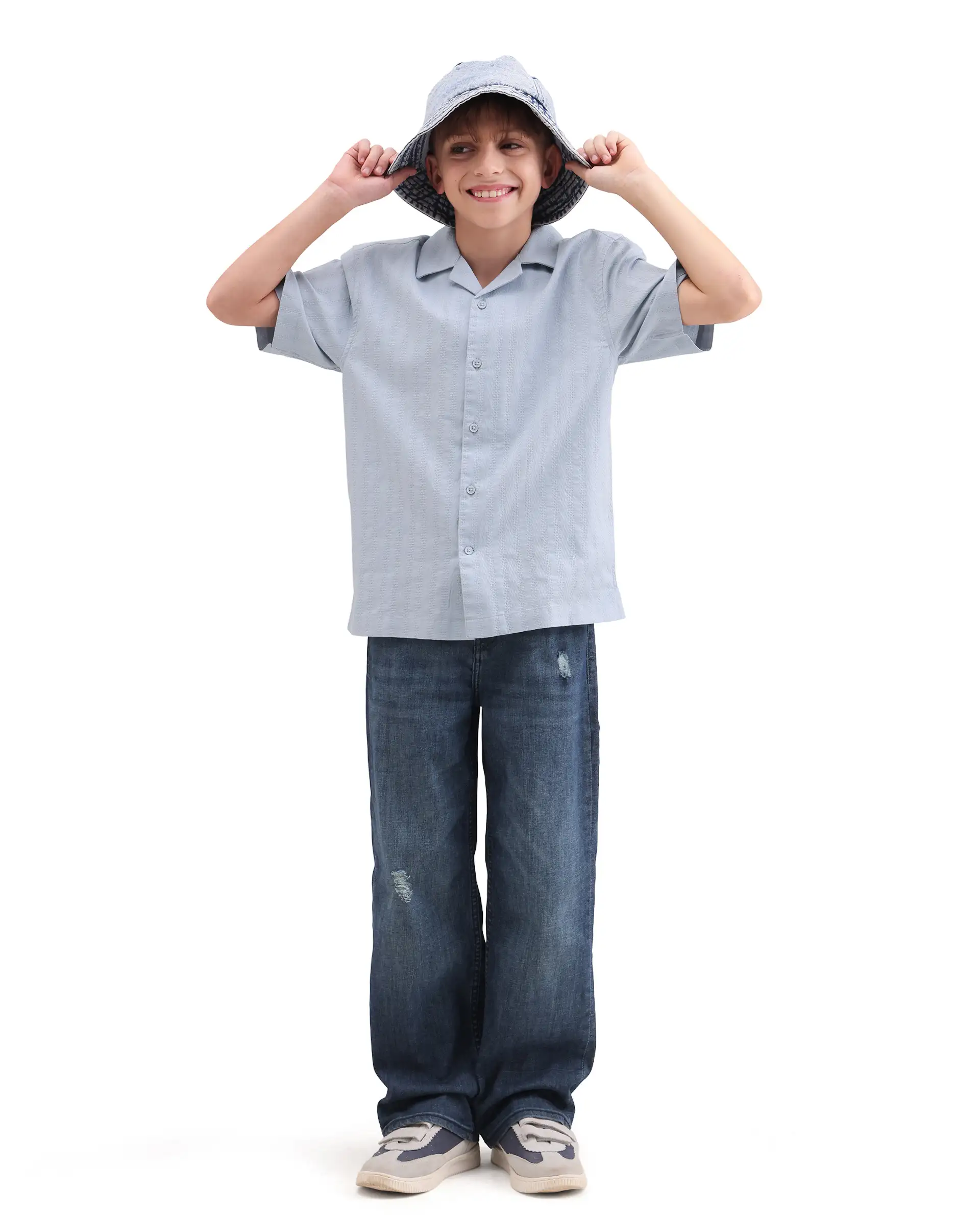 Rare Ones Kids Felic Light Blue Cotton Fabric Button Closure Regular Fit Shirt - Image 2