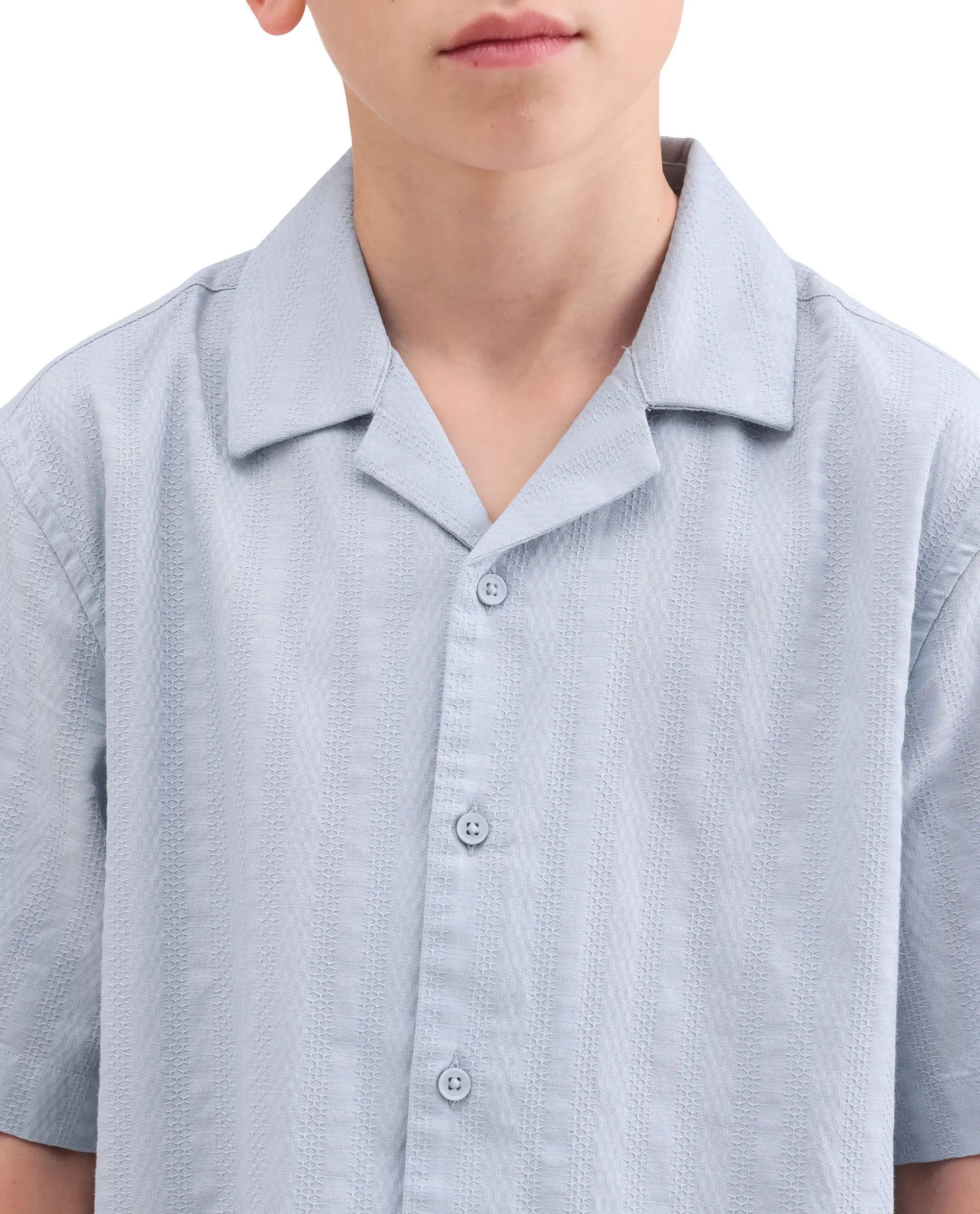 Rare Ones Kids Felic Light Blue Cotton Fabric Button Closure Regular Fit Shirt - Image 4